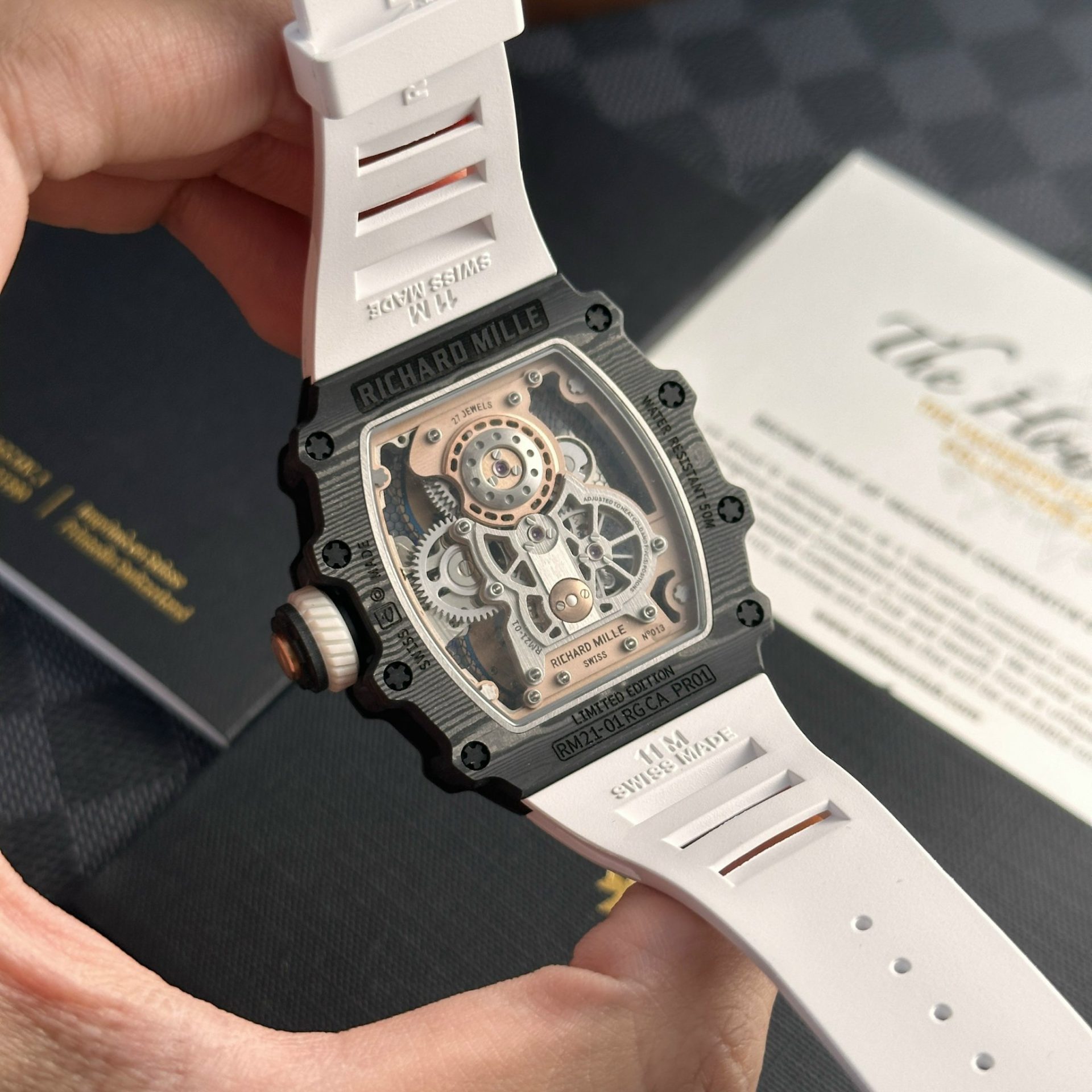 Richard Mille RM21-01 Tourbillon Replica Highest Quality White Rubber Strap 45mm