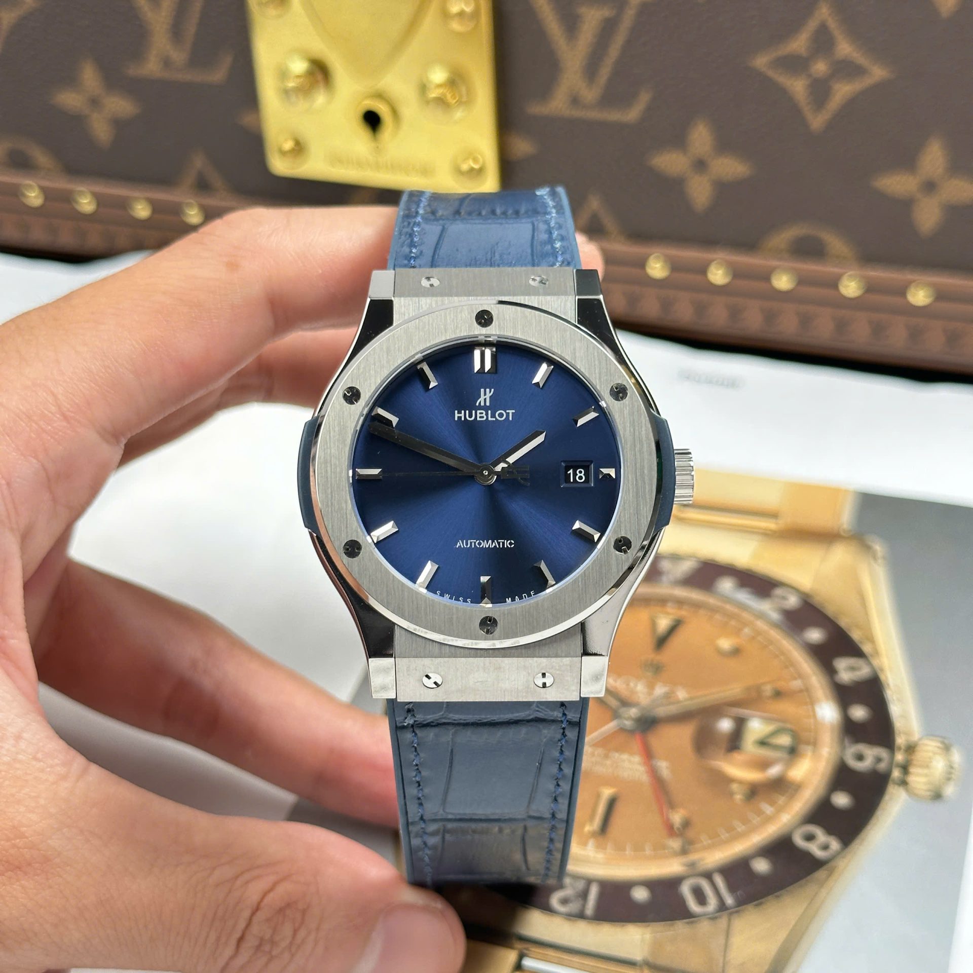 Hublot Classic Fusion Titanium Imitation Watches Blue Dial Weight 84 Grams Super Light JJZ Factory 42mm