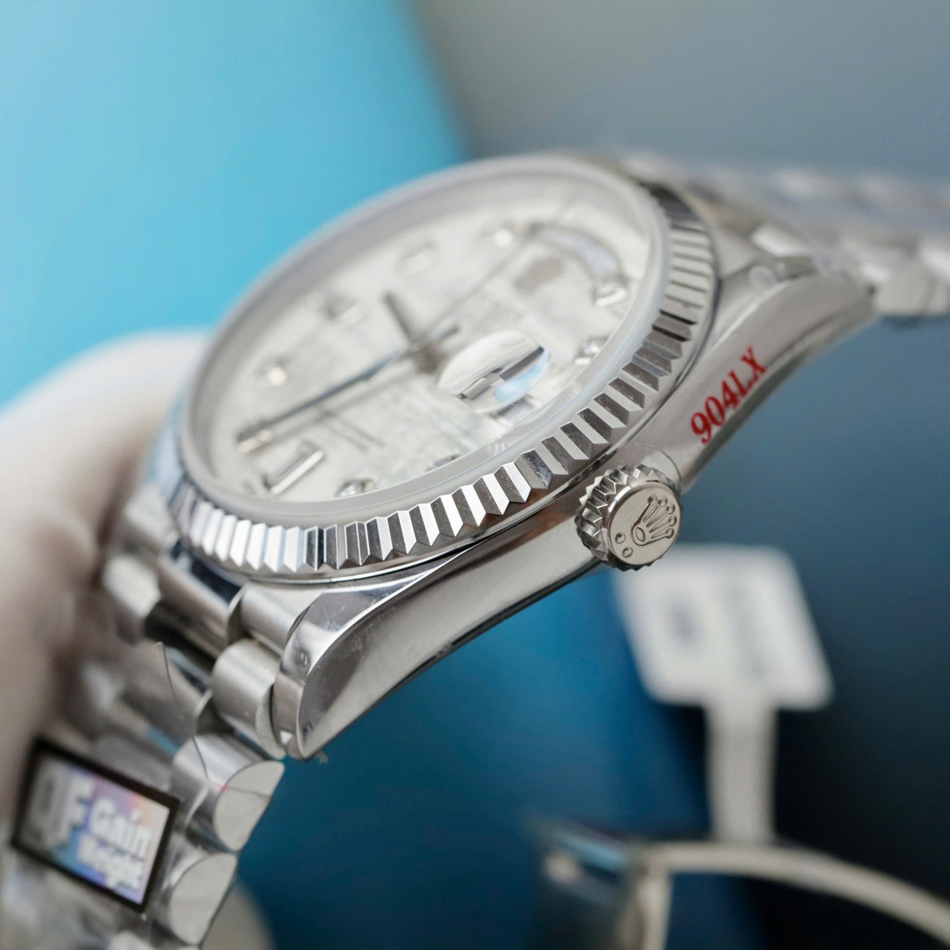 Rolex Day-Date Meteorite Dial Replica Watches Moissanite Diamonds Custom QF Factory 36mm