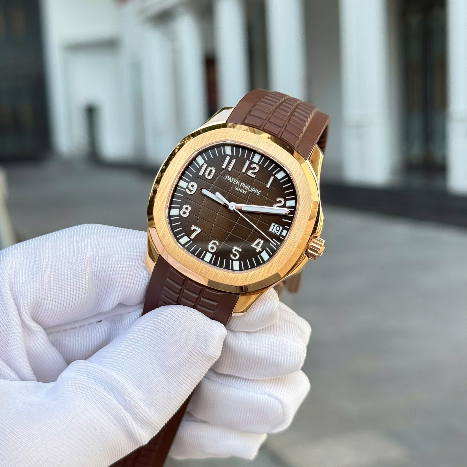 Patek Philippe Aquanaut 5167 Rose Gold Fake Watches Brown Dial Rubber Strap Custom BBF Factory 40mm