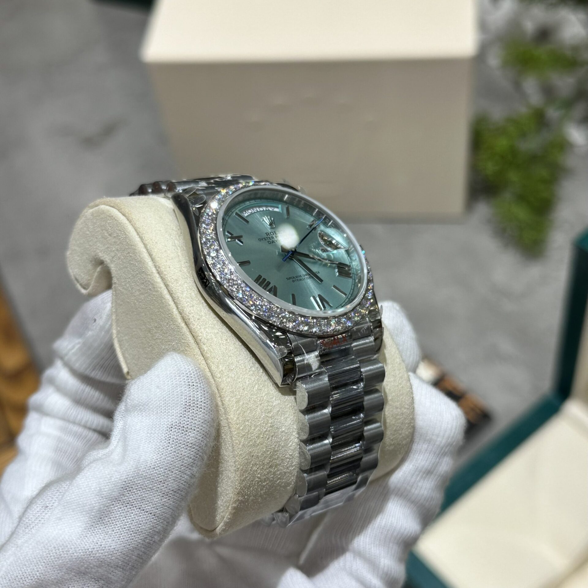 Rolex Replica Watch Day-Date 228236 Moissanite Green Dial 168gram GM V3 40mm