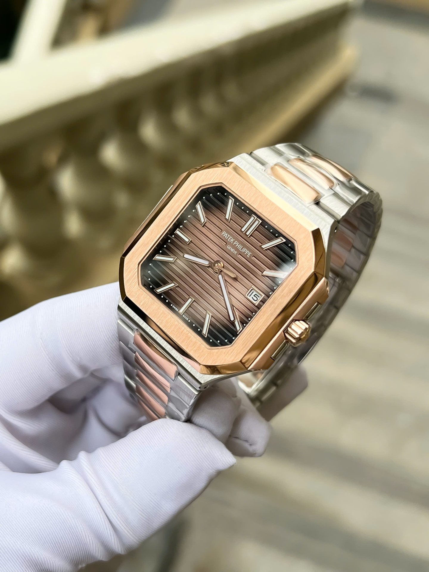 Patek Philippe Cubitus 5821 Demi Rose Gold Replica 11 Watch Dial Square Chocolate 45mm