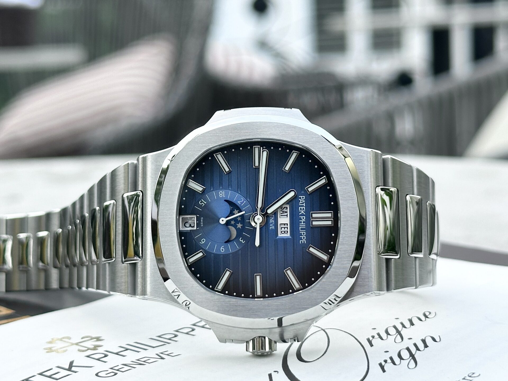 Patek Philippe Nautilus 5726 Replica 1:1 Watch Blue Dial Metal Strap PPF Factory 40.5mm