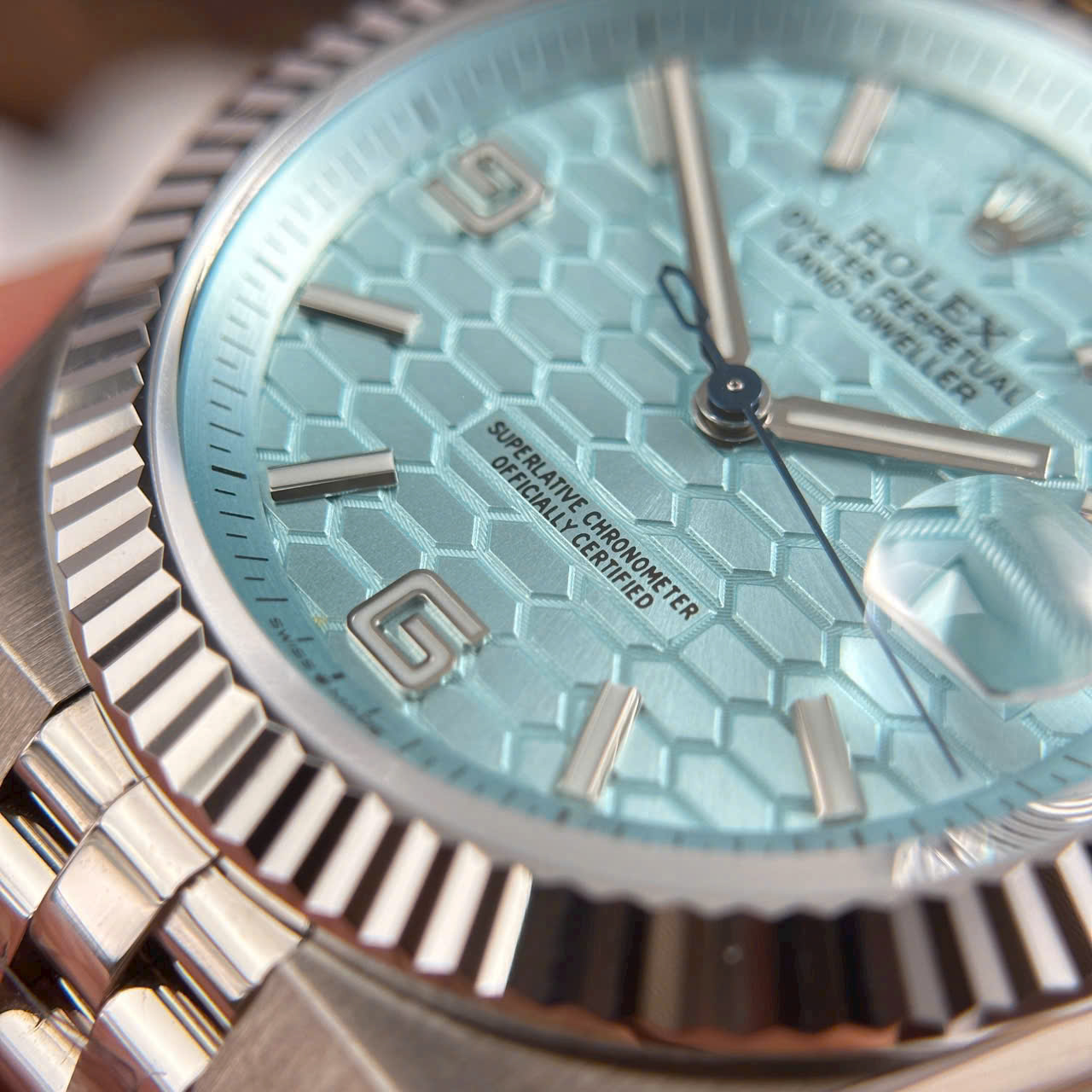 Rolex Land-Dweller 127336 Ice Blue   Honeycomb Motif Dial Best Fake Watches 40mm