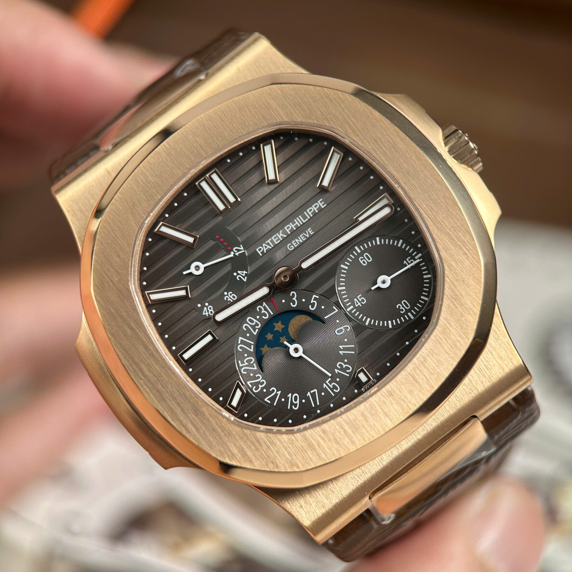 Patek Philippe Nautilus 5712R Replica Watches Gray Dial Leather Strap PPF Factory Version 3 40mm