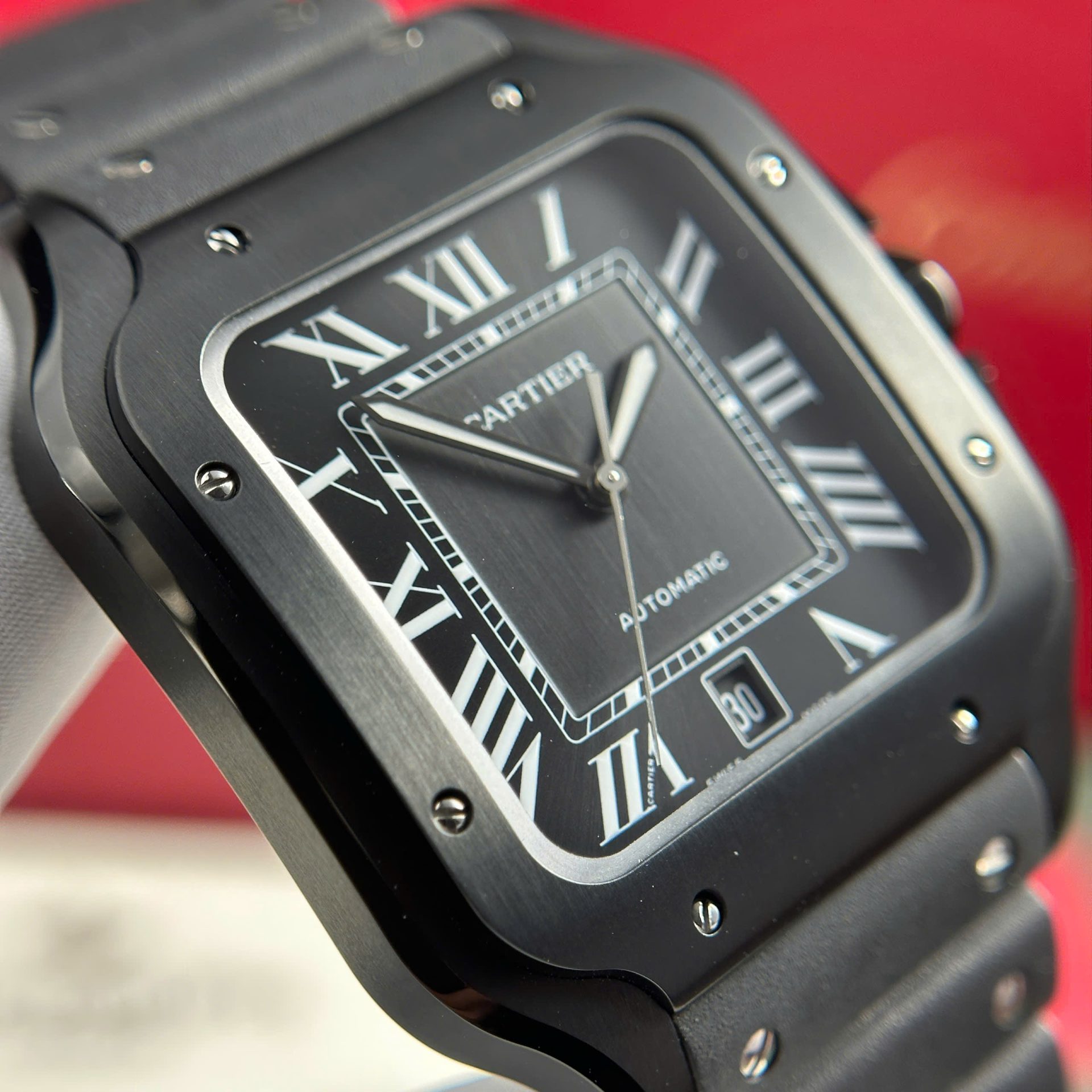 Cartier Santos Black Replica 11 Watch Rubber Strap BV Factory 39.8mm