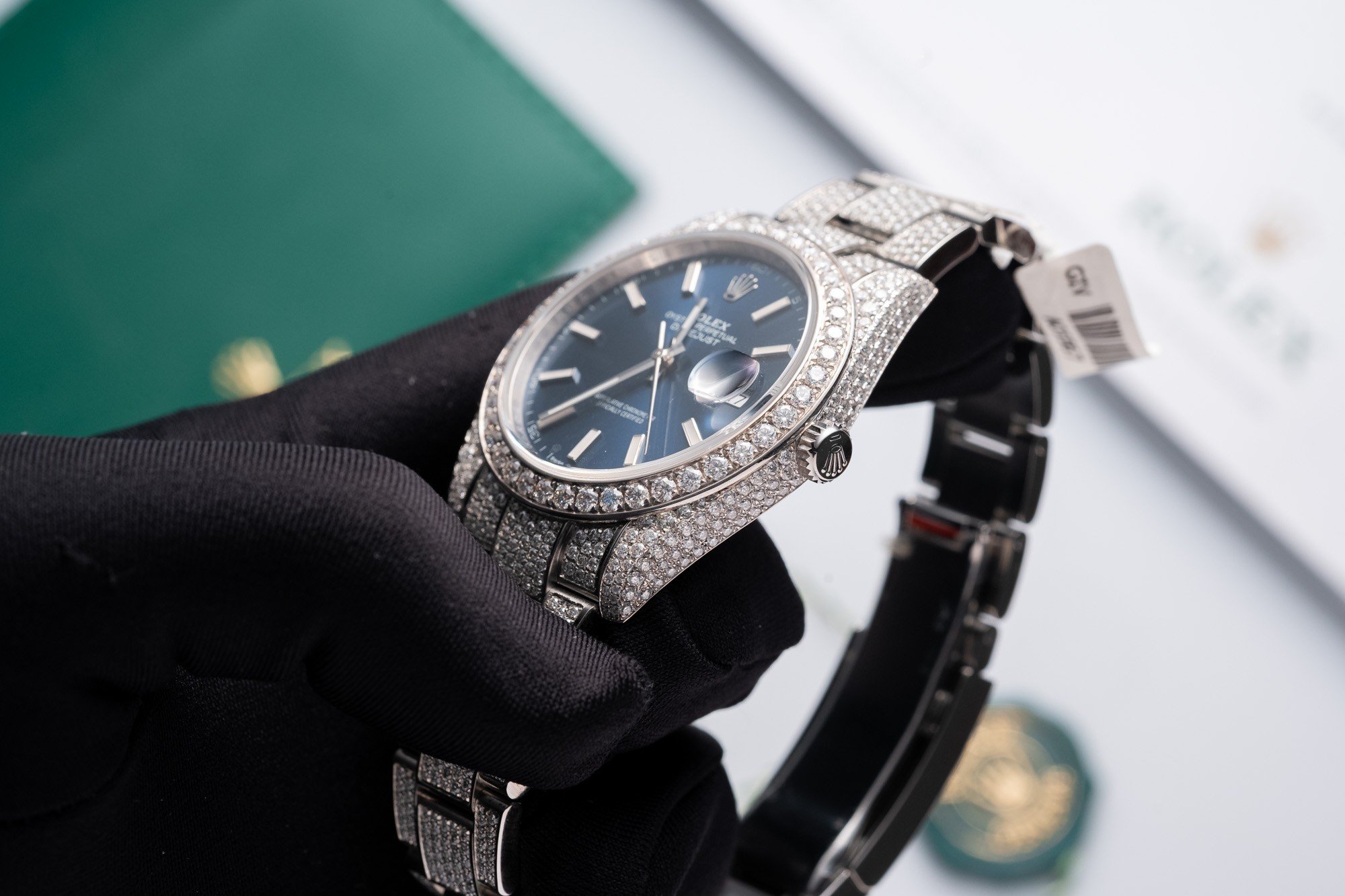 Rolex Replica 1:1 Watch DateJust With Full Moissanite Diamond Blue Dial 41mm