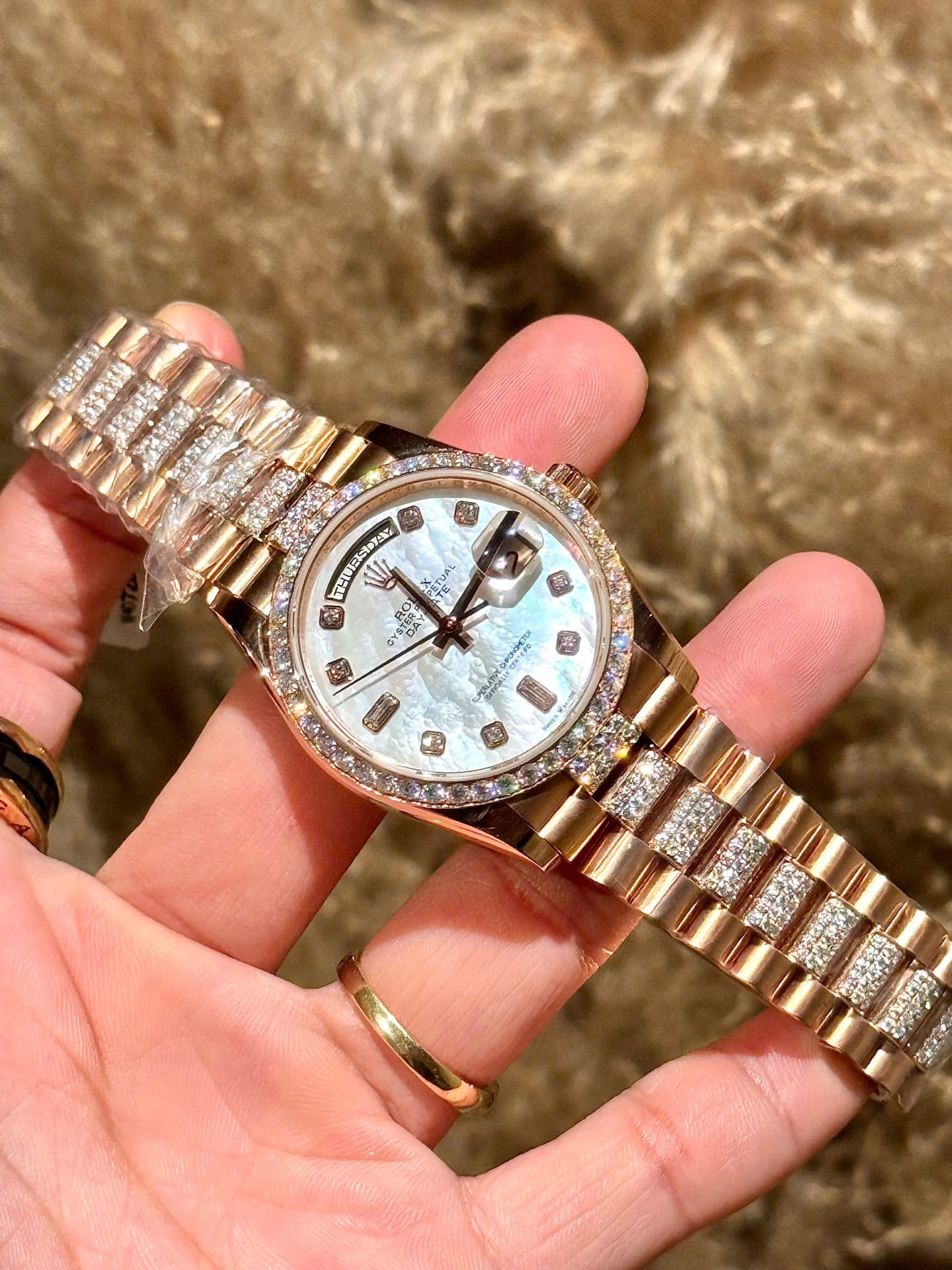 Rolex Best Replica Watch Day-Date Dial Mother Of Pearl Custom Gold Wrapped GMF 40mm