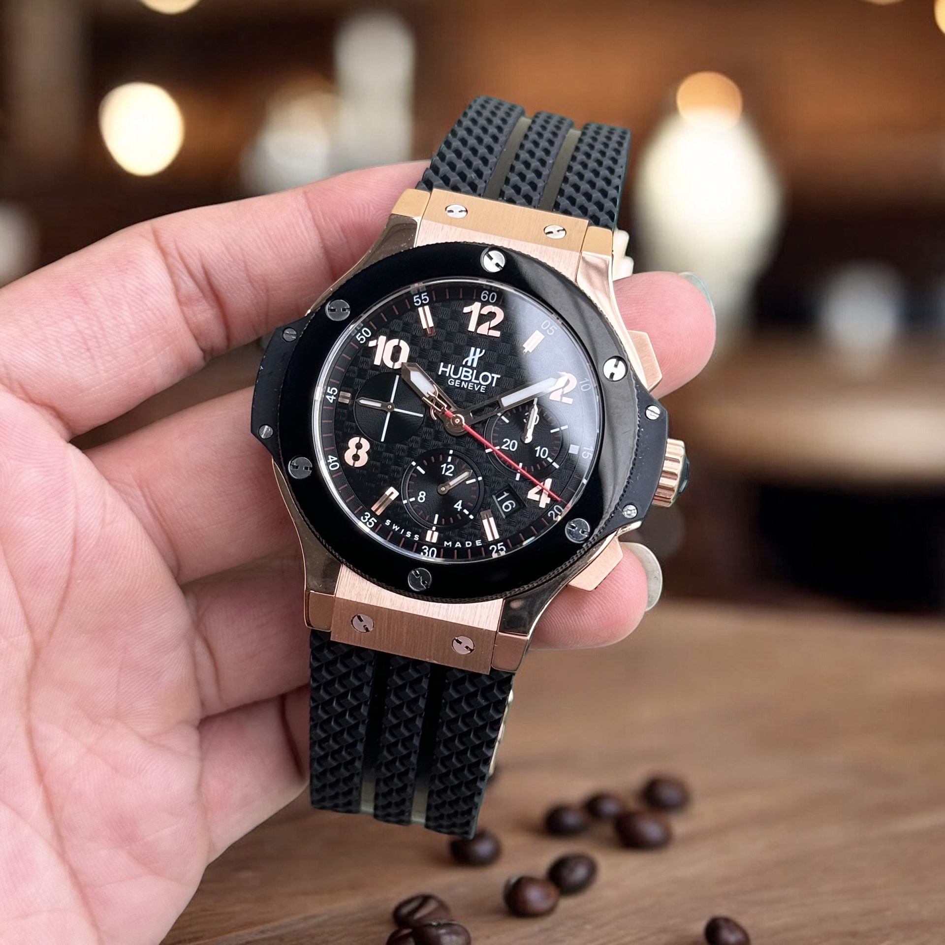 Hublot Rep 1:1 Watch Big Bang Chronograph King Gold Black Ceramic Bezel 44mm