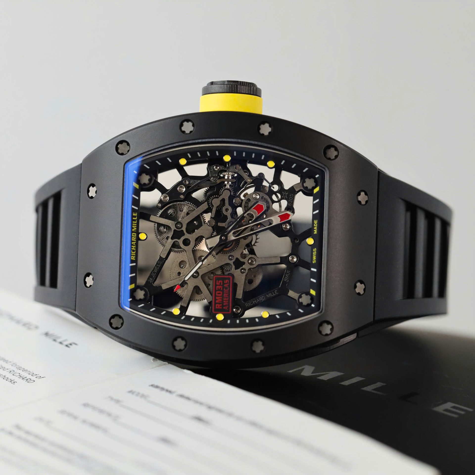 Richard Mille RM035 Americas Toro Fake Watches Black Ceramic Rubber Strap ZF Factory 40x48mm