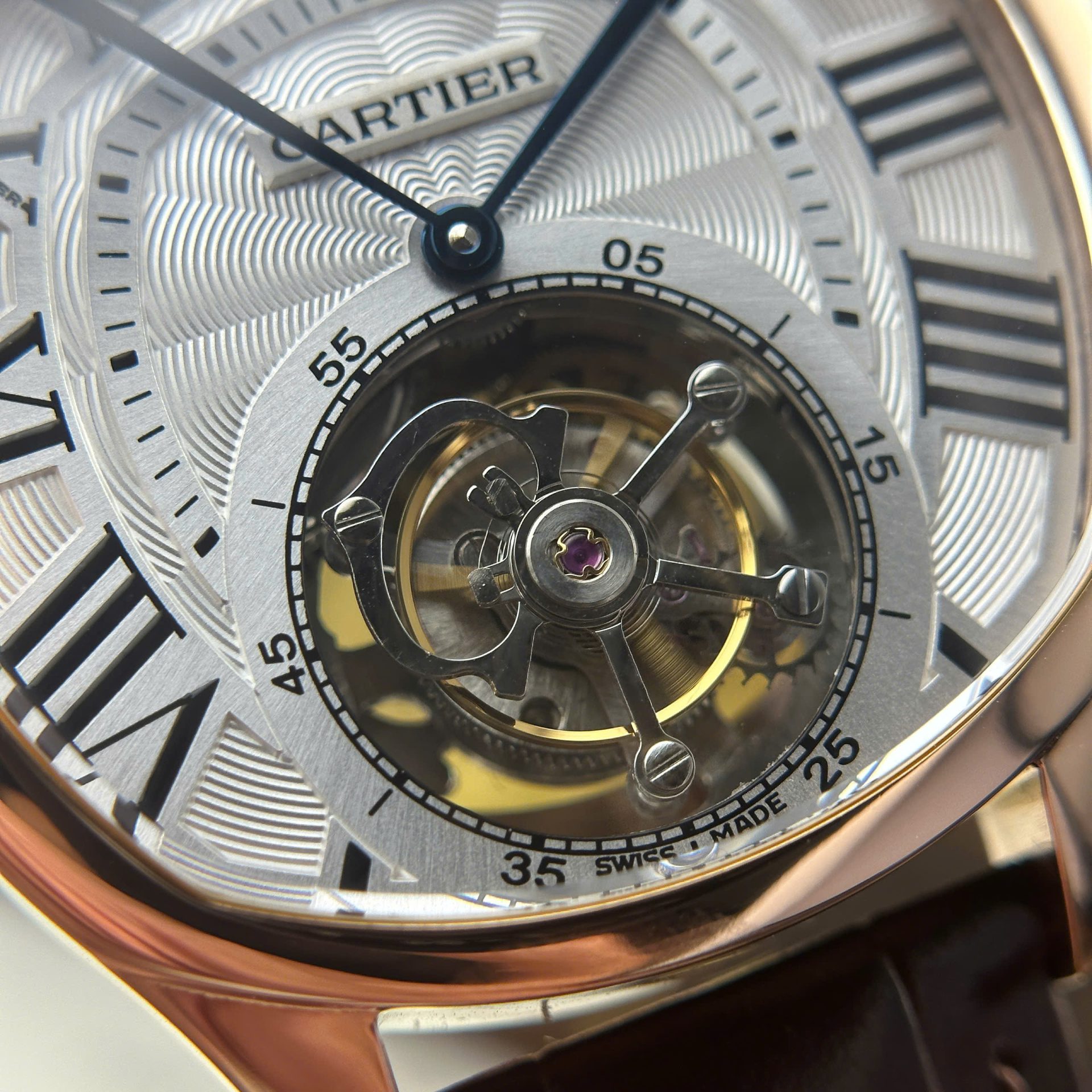 Cartier Drive Tourbillon Best Copies Watch Dial Guiloche Motif Leather Strap 41mm
