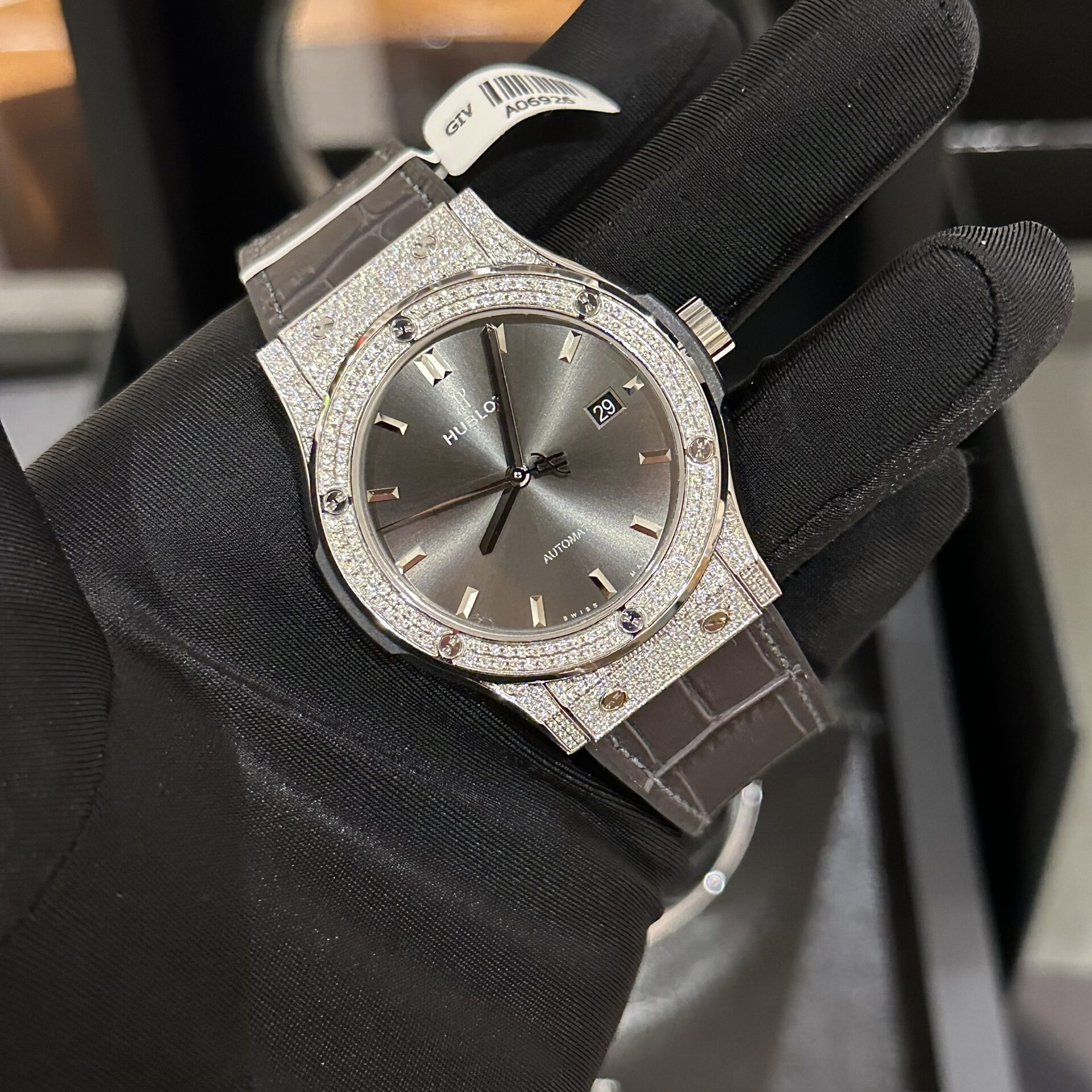 Hublot Replica 1:1 Watch Classic Fusion Full Diamond Moissanite Grey Dial 42mm