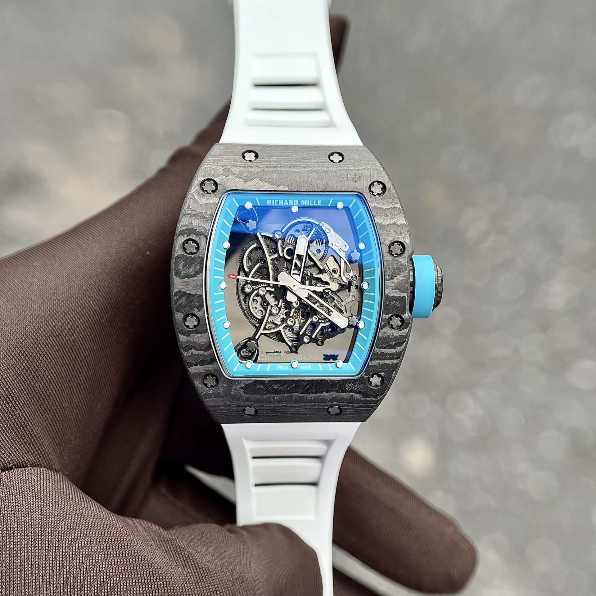 Richard Mille RM055 Full Carbon White Rubber Strap Replica 1:1 Watch 45mm