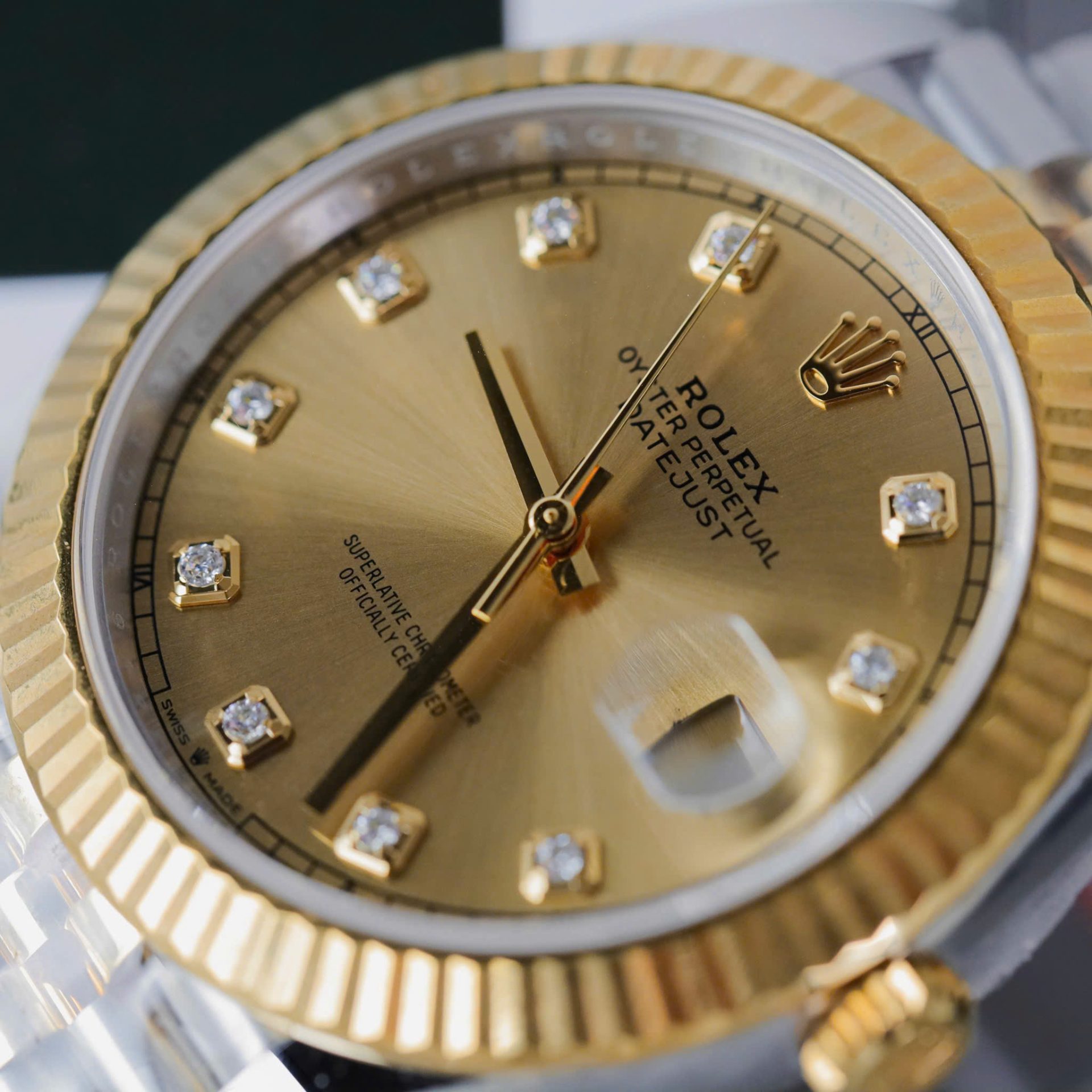 Rolex DateJust Copies Watches Yellow Champagne Dial Moissanite Diamonds Clean Factory 41mm