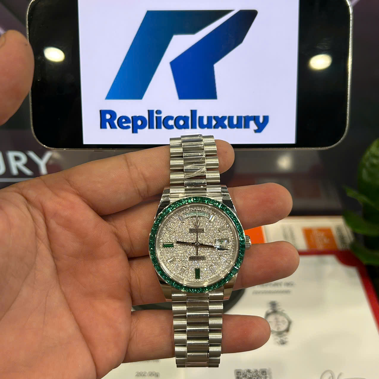 Rolex Day-Date Replica Watches Custom Diamonds Moissanite Weight 200 Grams 40mm