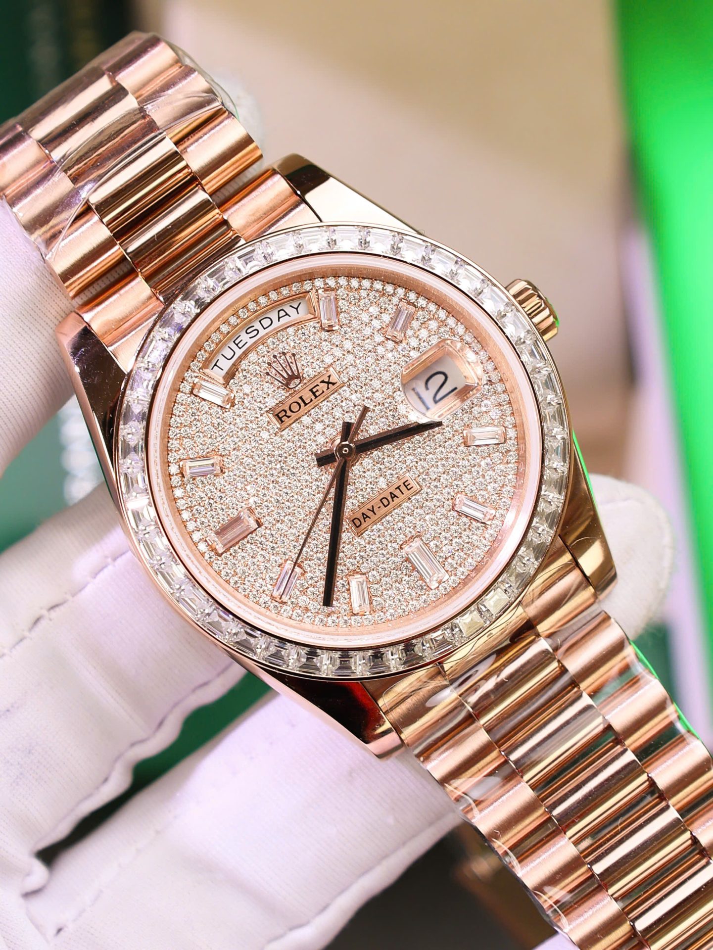 Rolex Best Copies Watches Day-Date Custom Diamonds Moissanite + Gold Wrapped GMF 40mm