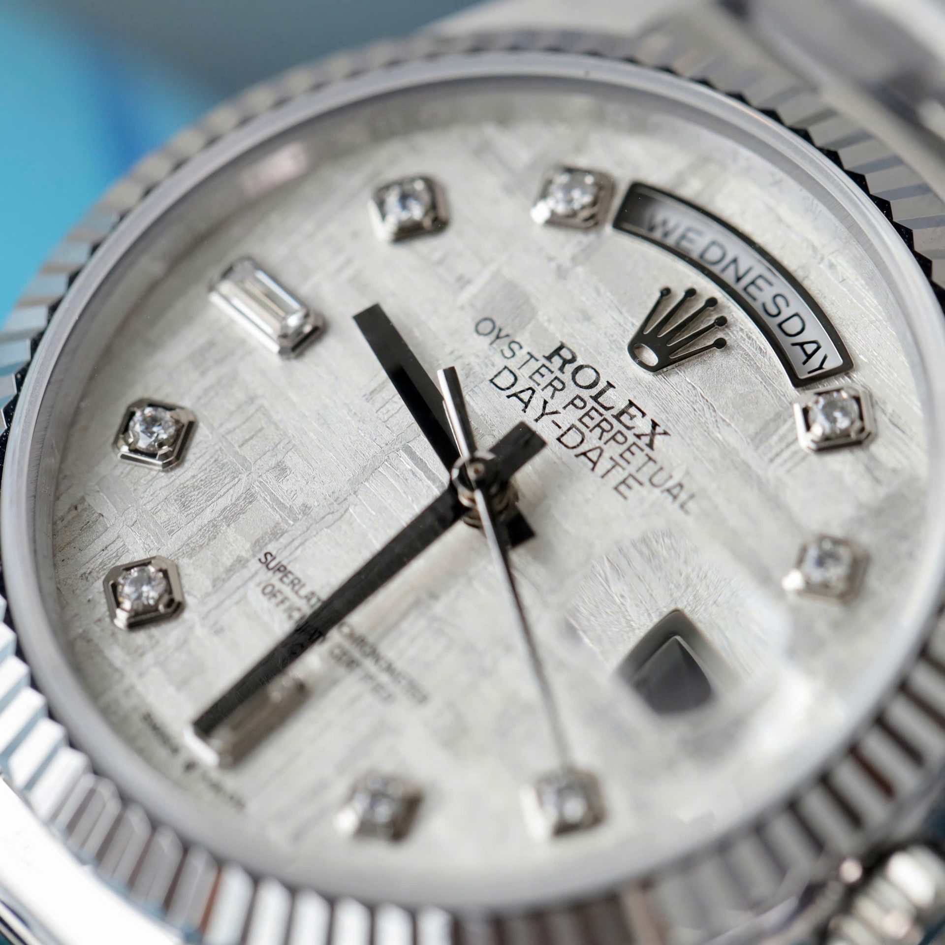 Rolex Day-Date Meteorite Dial Replica Watches Moissanite Diamonds Custom QF Factory 36mm