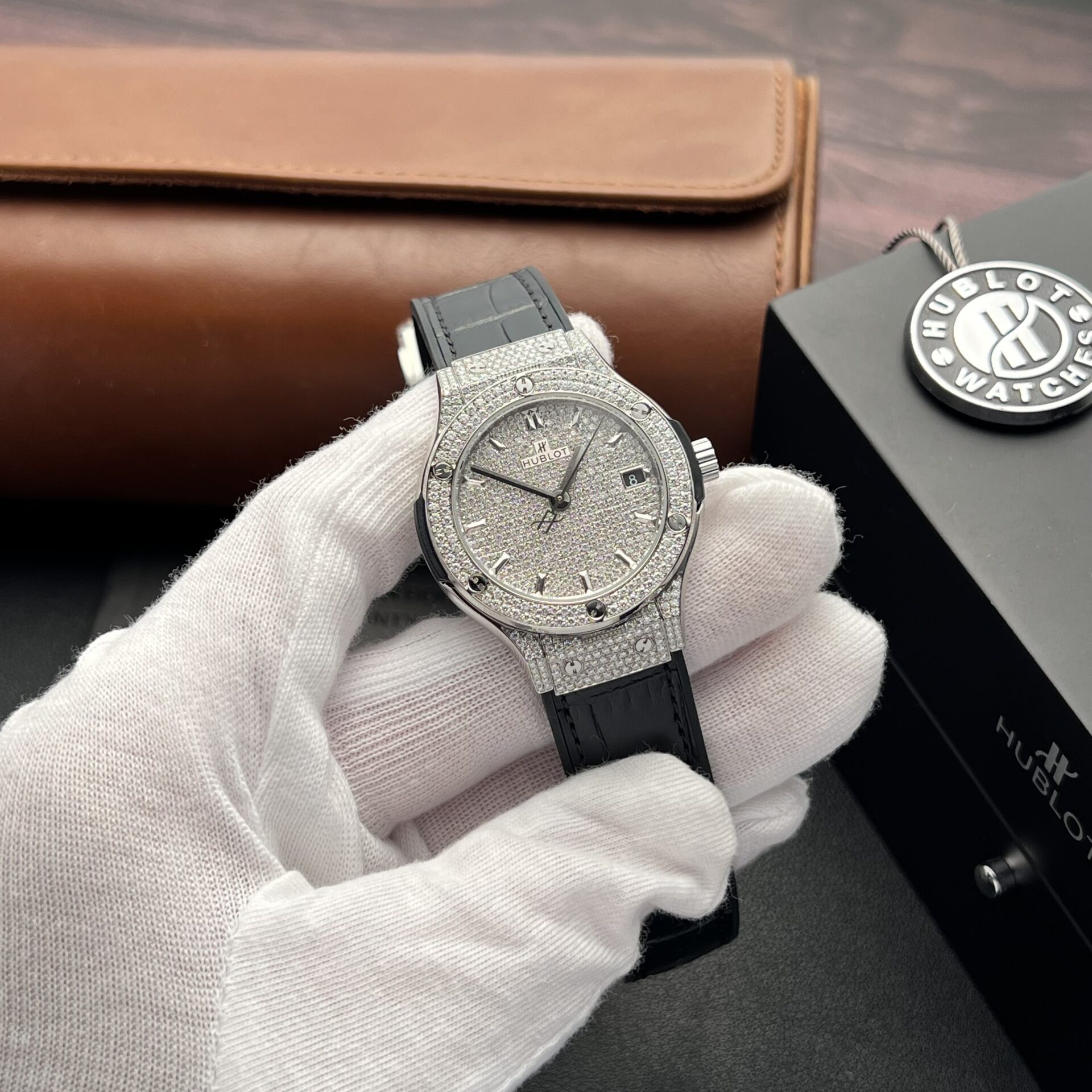 Hublot Replica Watch Classic Fusion Full Diamond Moissanite Black 38mm