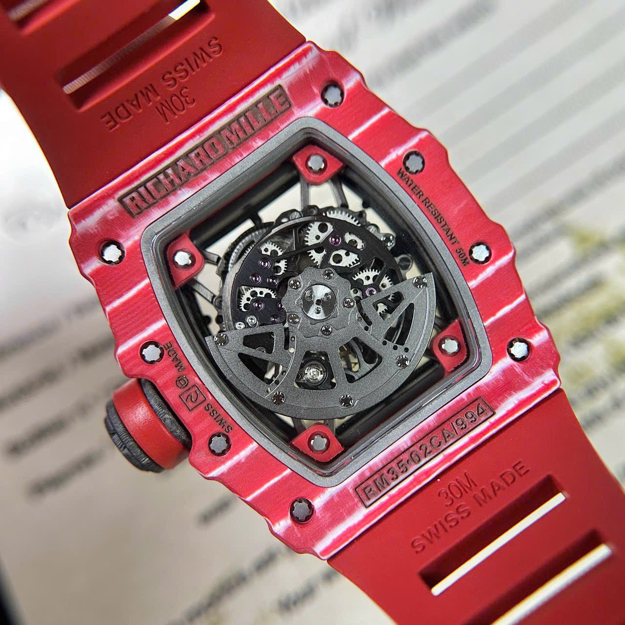 Richard Mille RM35-02 Replica 1:1 Watch Red Full Carbon BBR 45mm