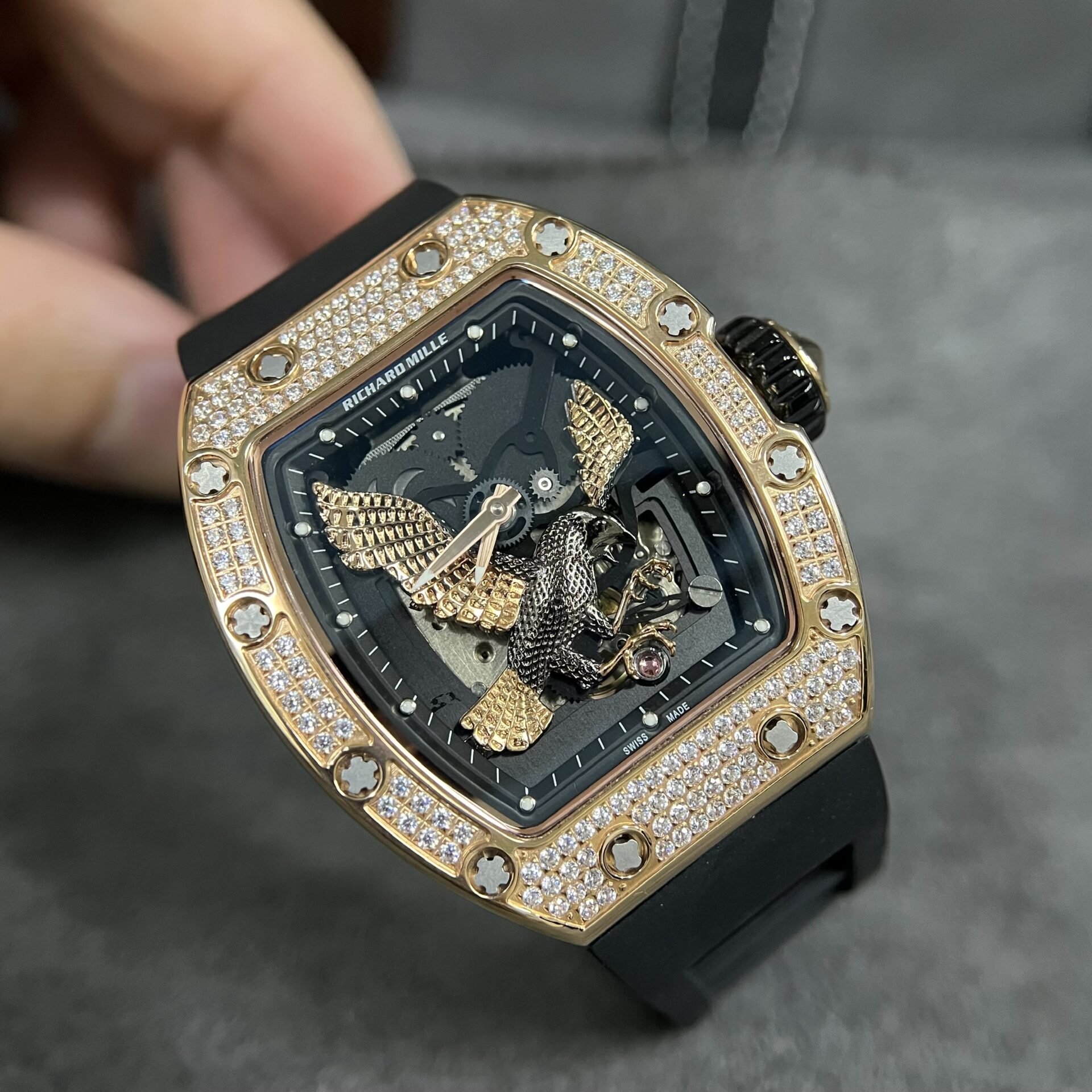 Richard Mille Replica Watch RM57-02 Falcon With Diamonds Bezel Rose Gold Case 42mm