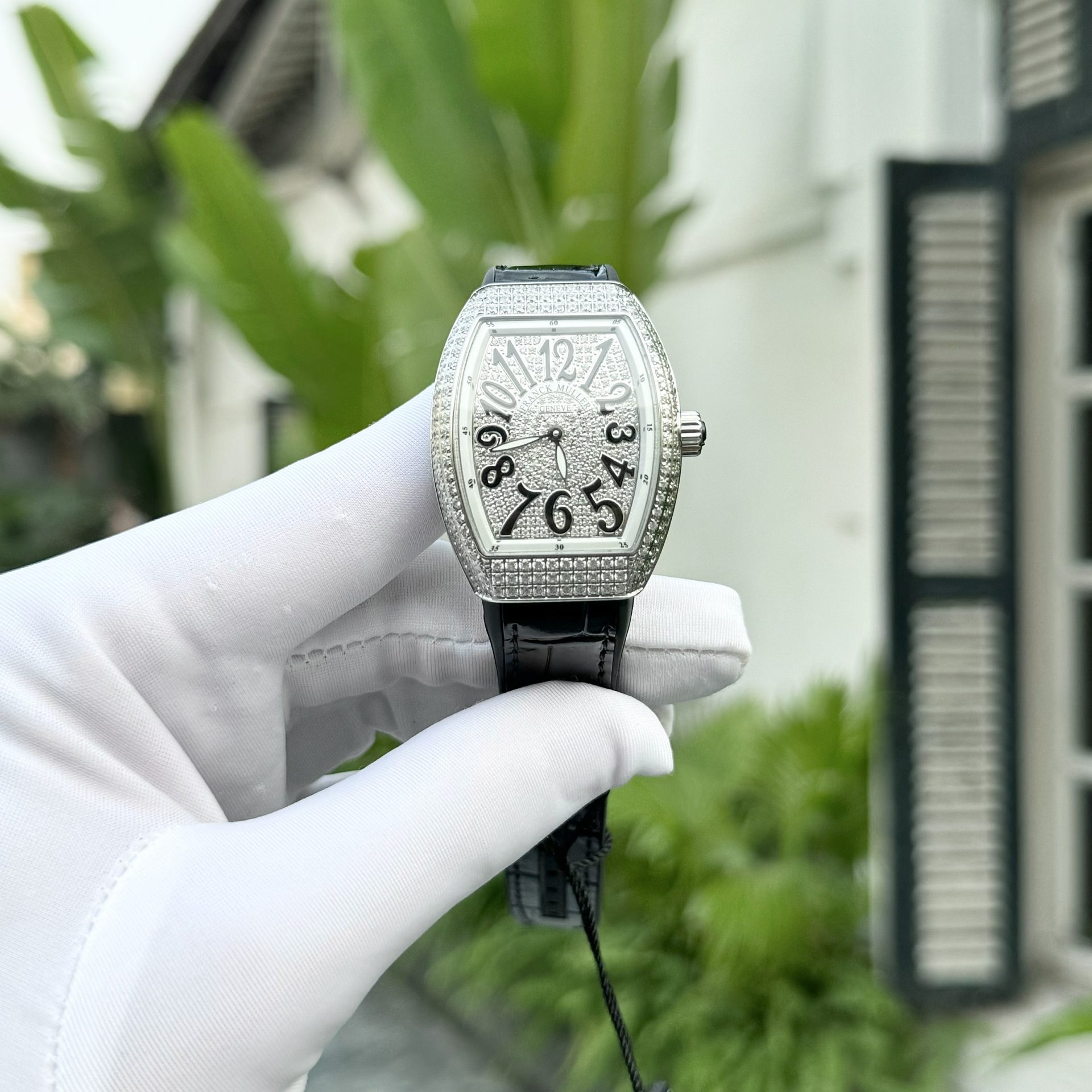 Franck Muller Rep 11 Watch V32 Women s Full Diamonds Black Rubber Strap ABF 32x40mm