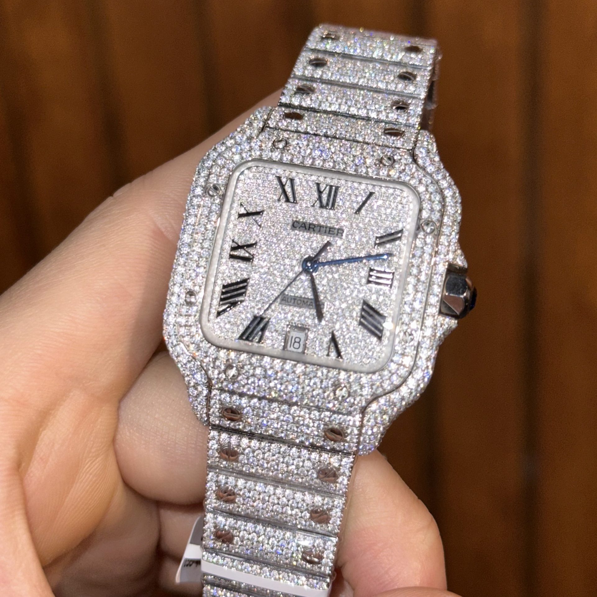 Cartier Iced Out Santos De Cartier Customs Moissanite Diamonds 39.8mm
