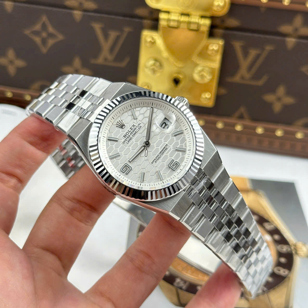 Rolex Land-Dweller 127336 White   Honeycomb Motif Dial Best Replica Watches 40mm