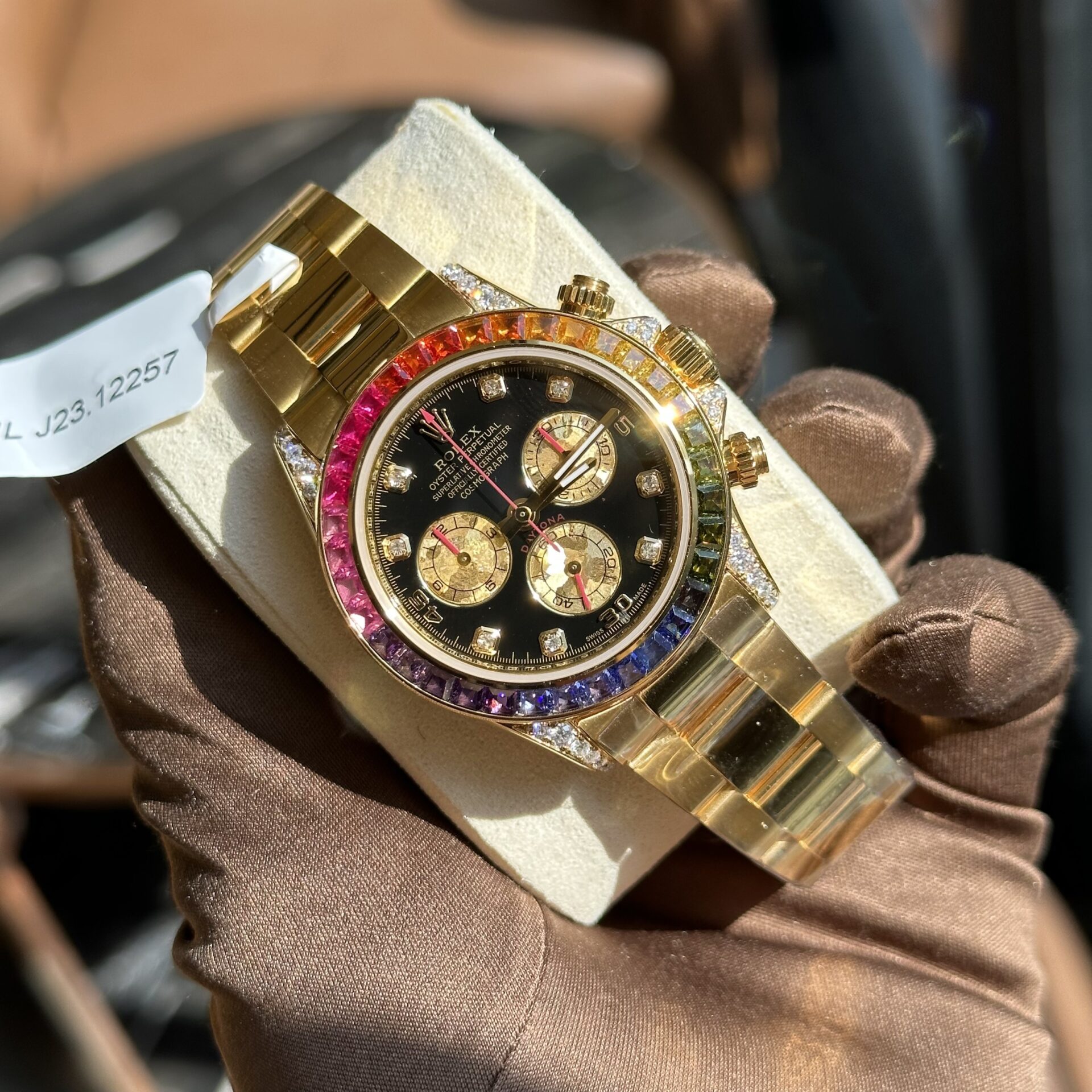 Rolex Replica Watch Daytona Rainbow Yellow Gold Wrapped Moissanite Diamonds TWF 40mm