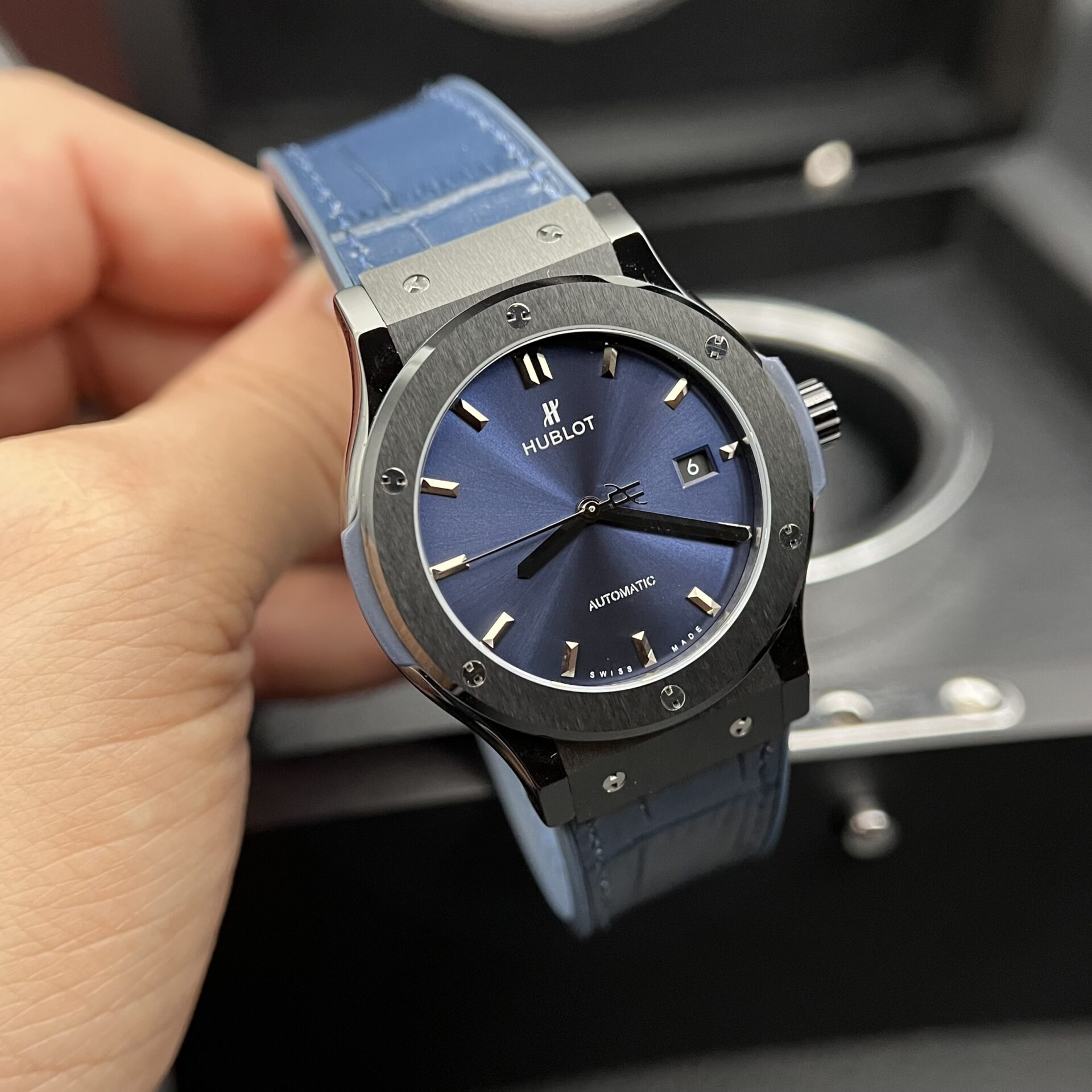 Hublot Classic Fusion Ceramic Charcoal Blue Replica Watch JJZ 42mm