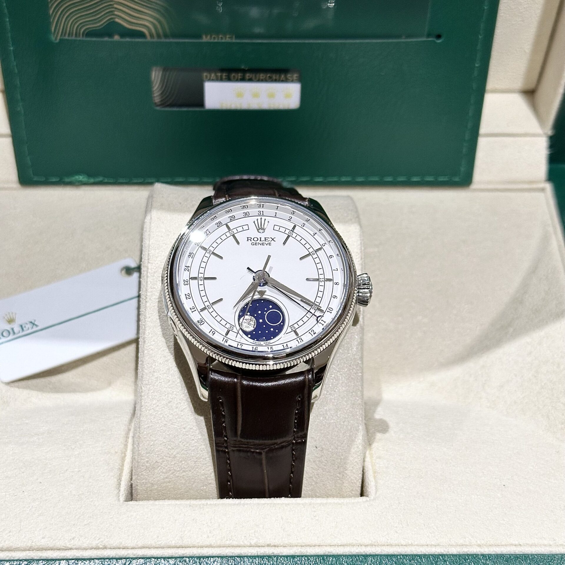 Rolex Replica 1:1 Watch Cellini Moonphase 50535 Brown Leather Strap 39mm
