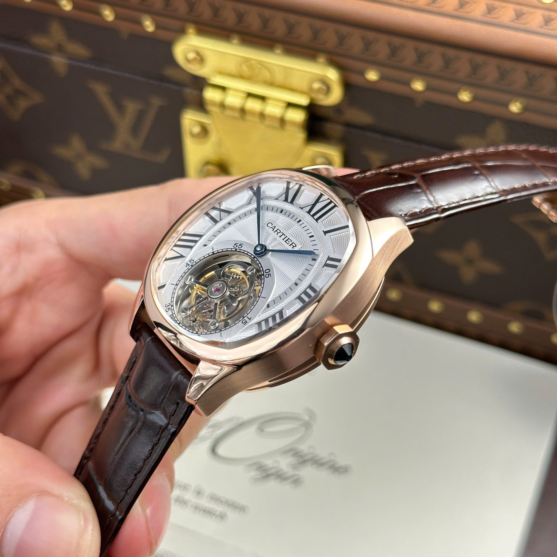 Cartier Drive Tourbillon Best Copies Watch Dial Guiloche Motif Leather Strap 41mm