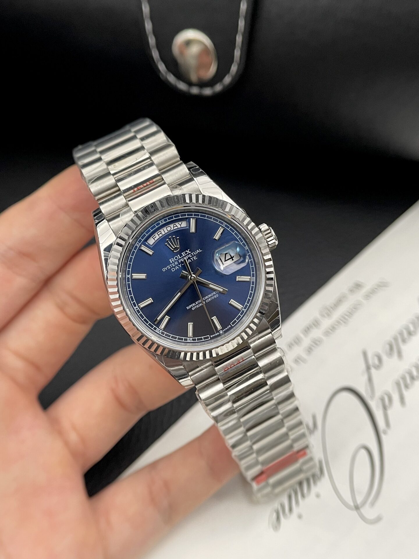 Rolex Day-Date High Quality Replica Blue Dial Metal Strap EW Factory 40mm