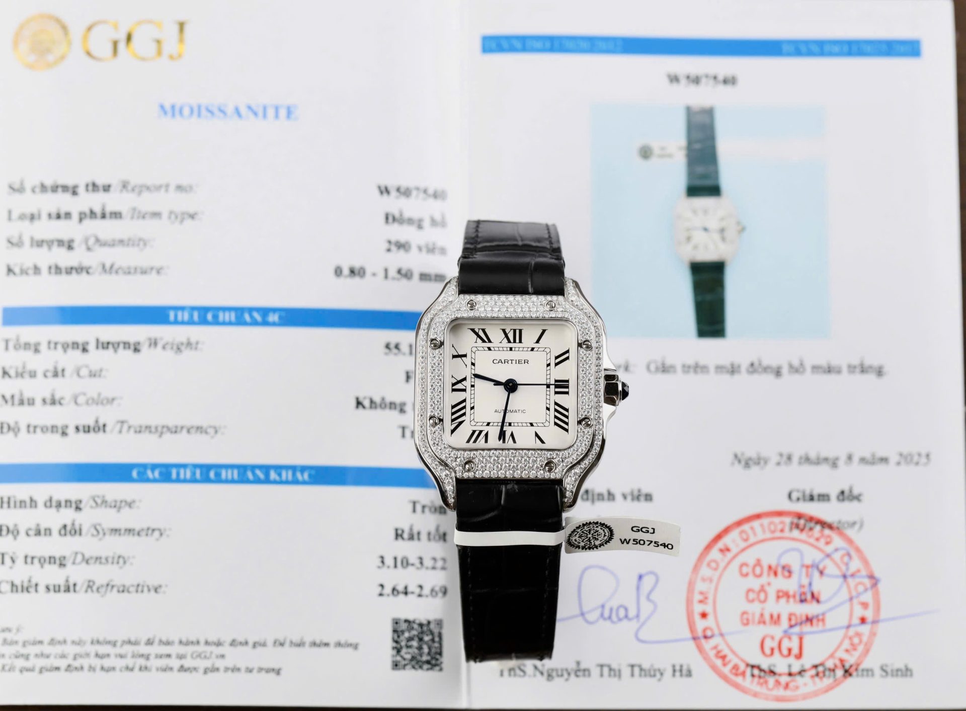 Cartier Santos Women’s White Dial Copies Watches Moissanite Diamonds Custom BV Factory 35.2mm