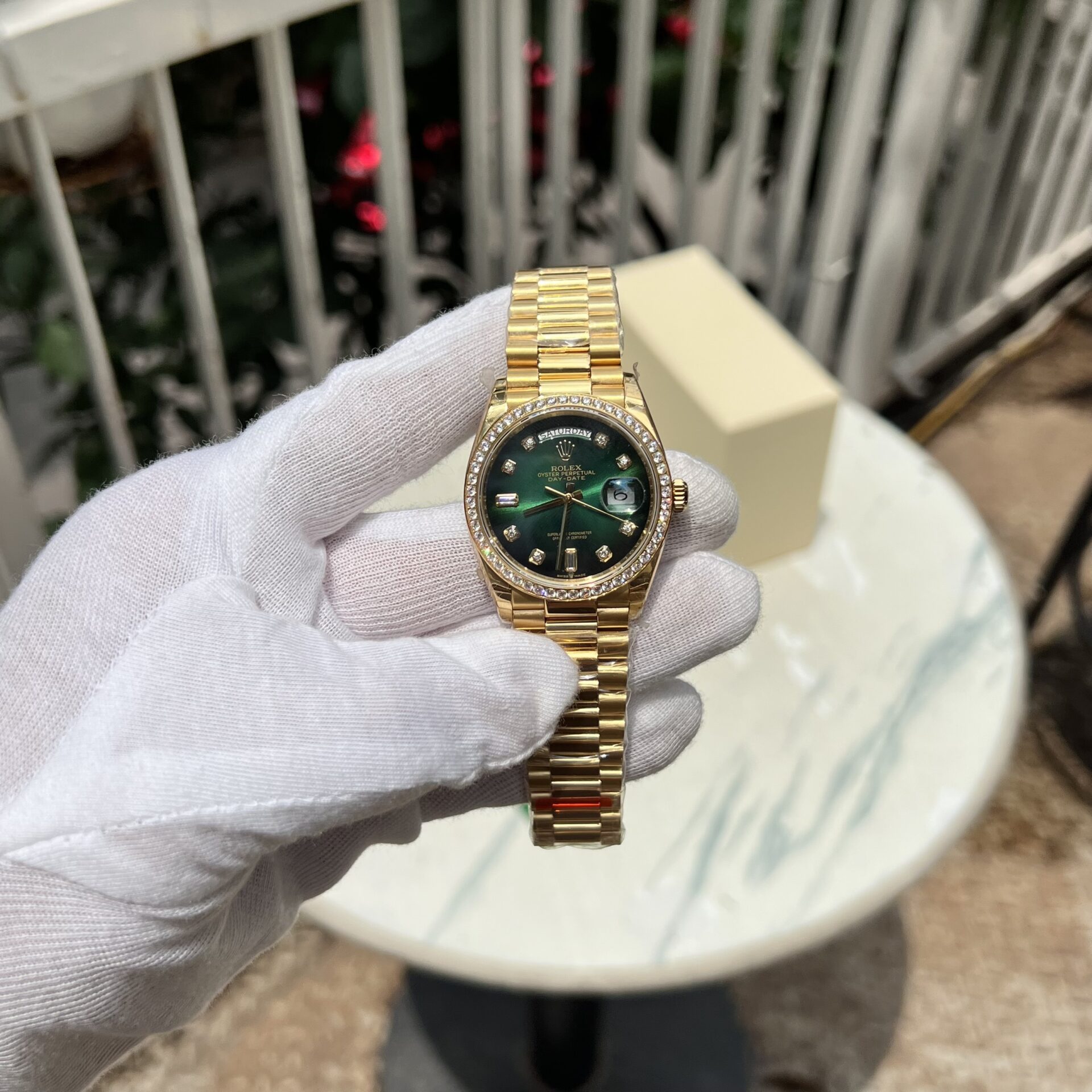 Rolex Replica 1:1 Watch Day-Date Green Dial With Diamonds EW 36mm