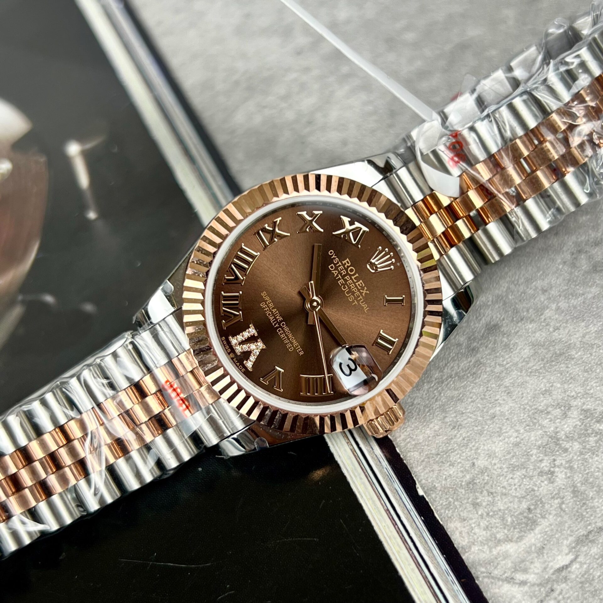Rolex Rep 11 Watch DateJust Women s Gold Wrapped Chocolate Dial Roman Numerals GM Factory 31mm