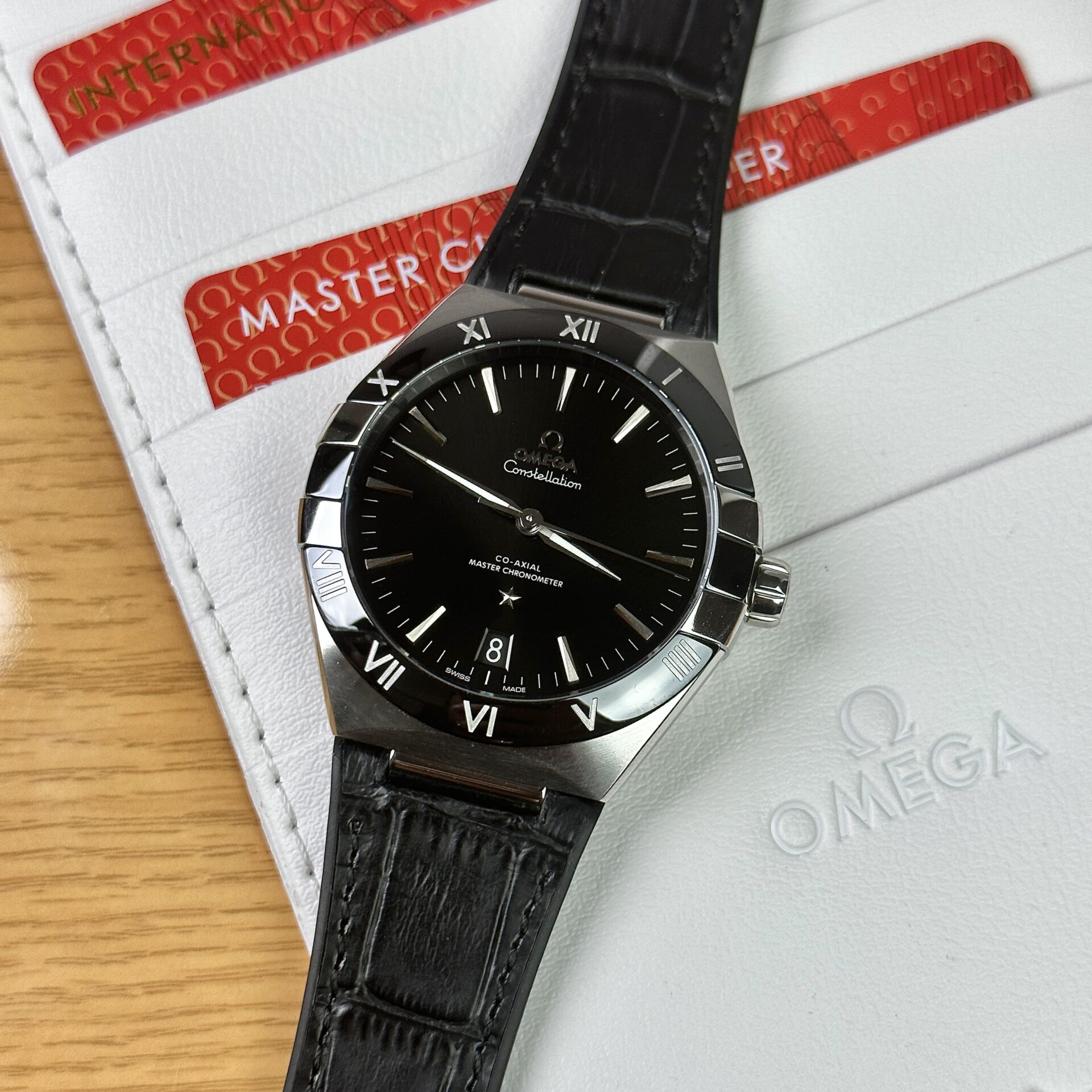 Omega Replica Watch Constellation Black Leather Strap Factory VS 41mm