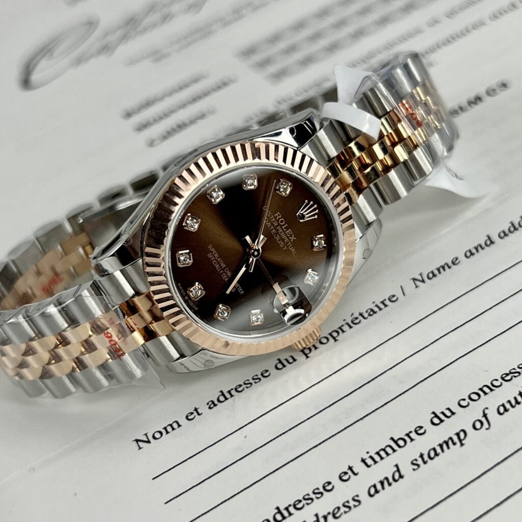 Rolex Replica 1:1 Watch DateJust Women s Genuine Gold Wrapped Brown Dial GM Factory 31mm