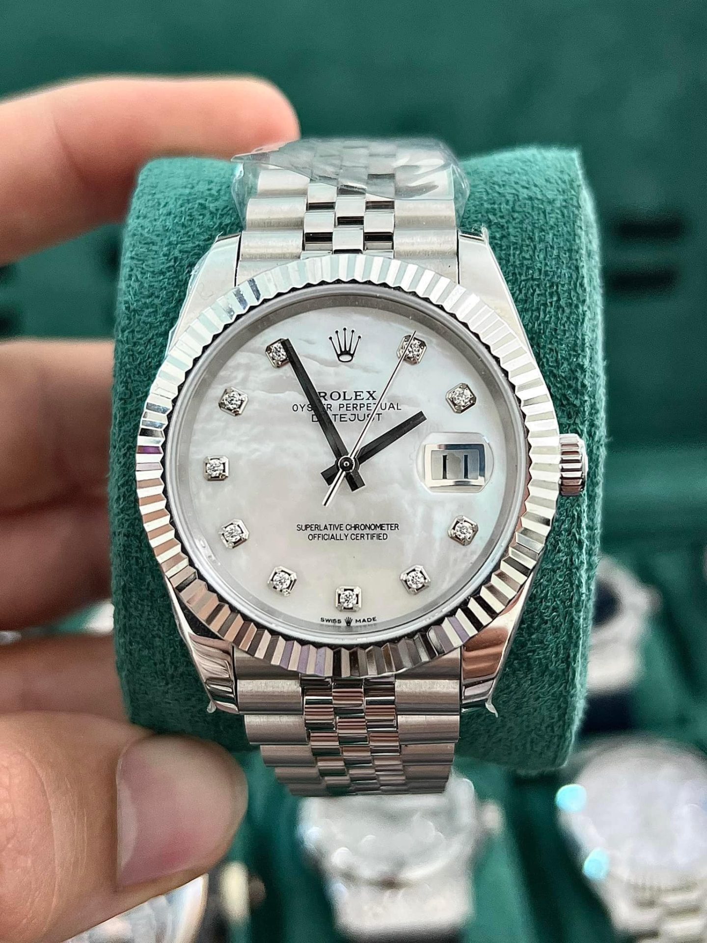 Rolex Rep 11 Watch DateJust Natural Mother of Pearl Dial With Moissanite Diamond Clean Factory 41mm