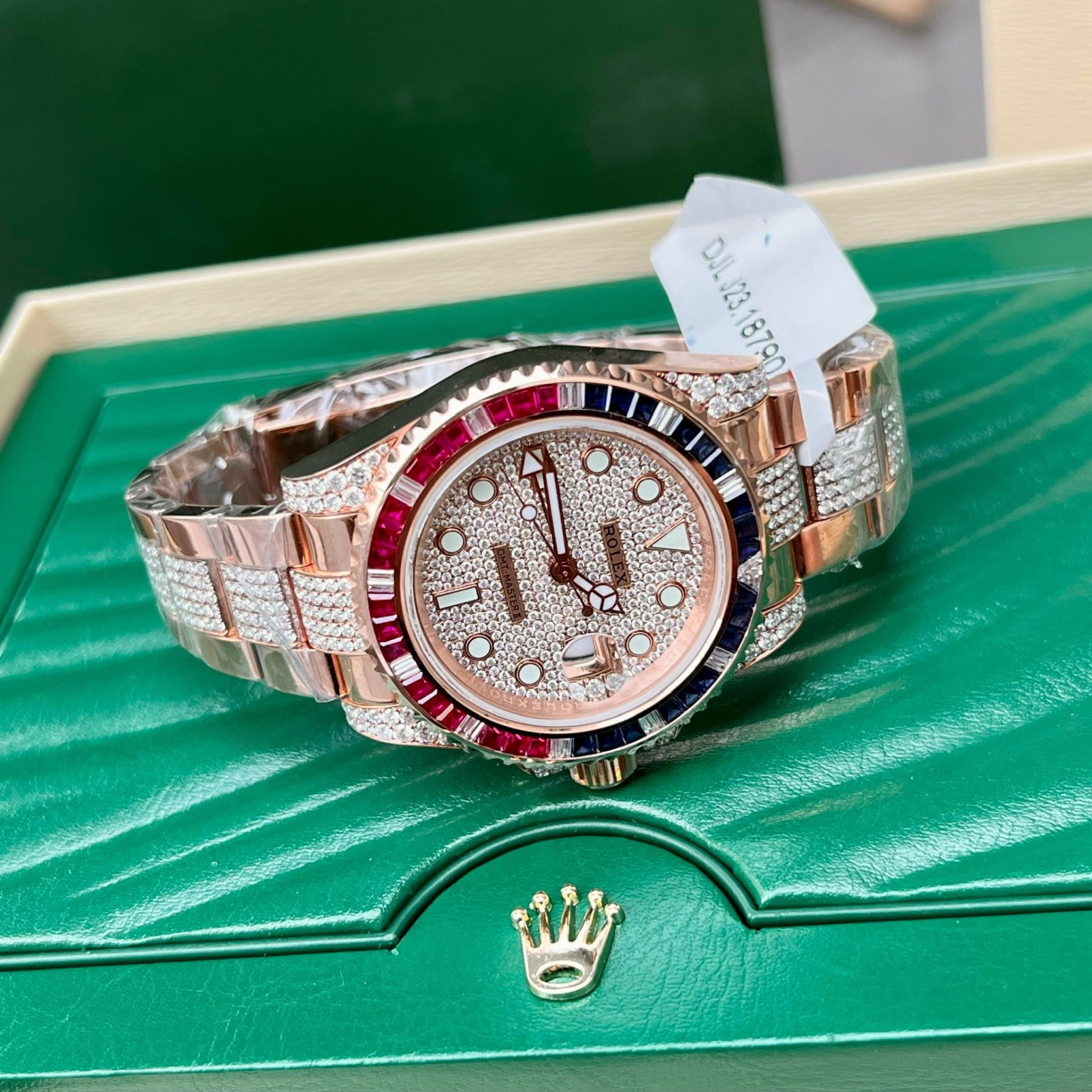 Rolex Replica 11 Watch GMT Master II Gold Wrapped Moissanite Diamond Sapphire 40mm