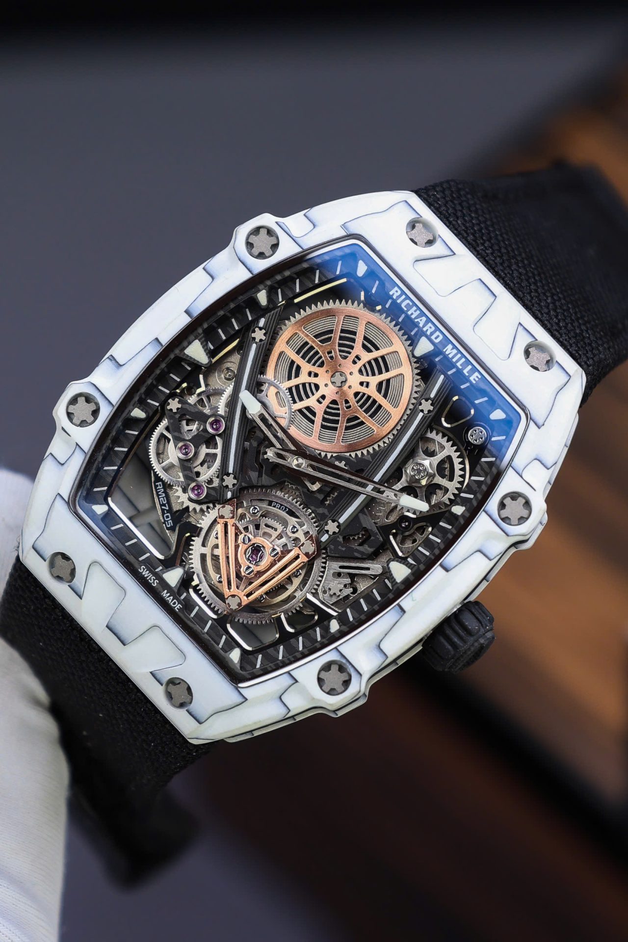 Richard Mille Replica Watches RM27-05 Rafael Nadal White Carbon 37.25×47.25mm