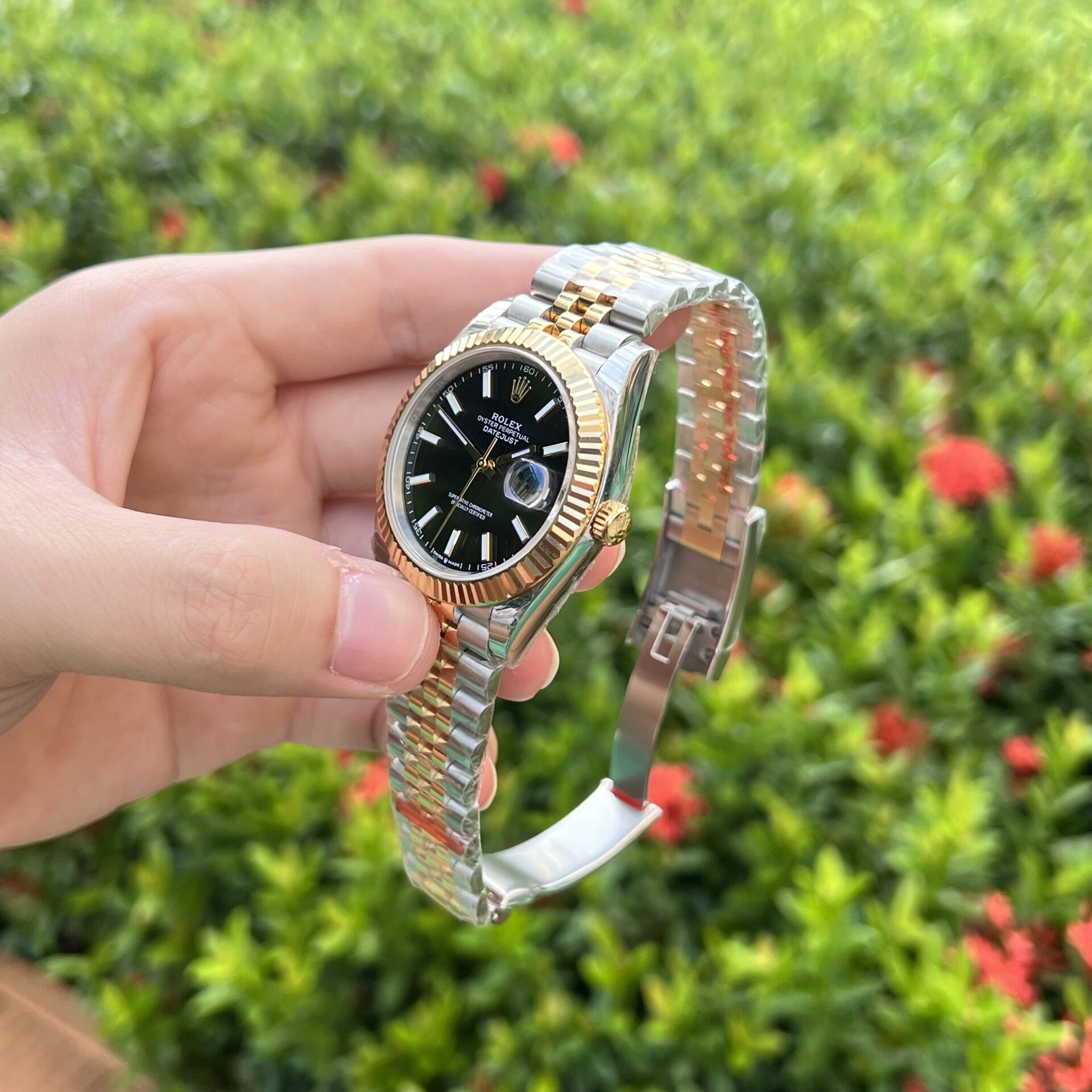 Rolex Replica 11 Watch DateJust Black Dial Demi Strap EW Factory 41mm