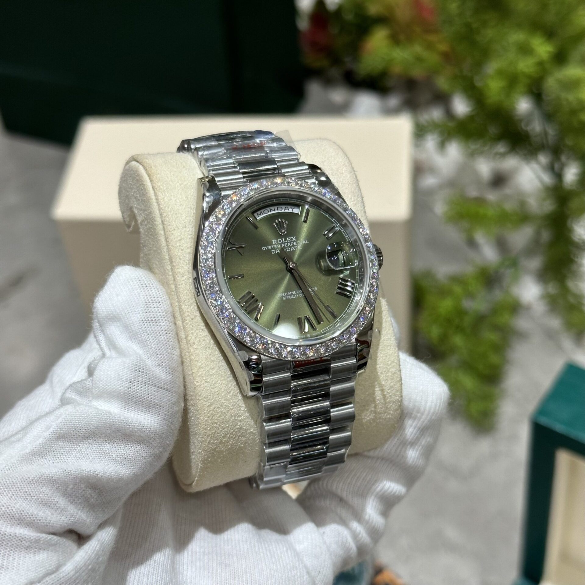 Rolex Day-Date 228236 Moissanite Green Dial Replica Watch 168gram GM V3 40mm
