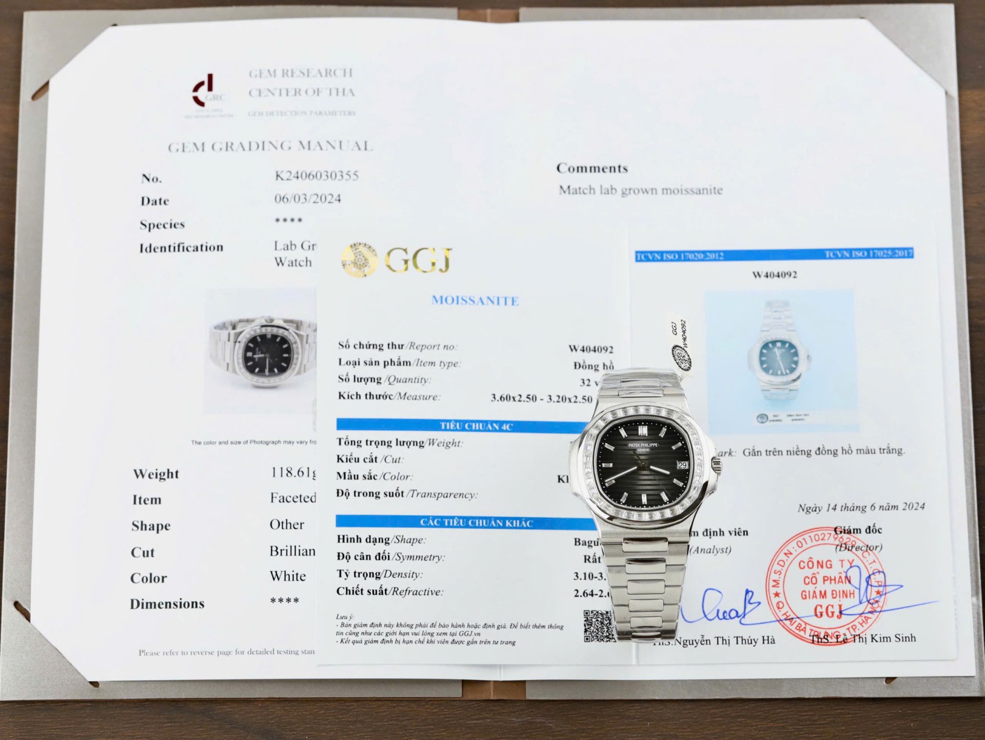 Patek Philippe Nautilus 5723 Gray Dial Imitation Watches Diamonds Moissanite Baguette Custom 40mm