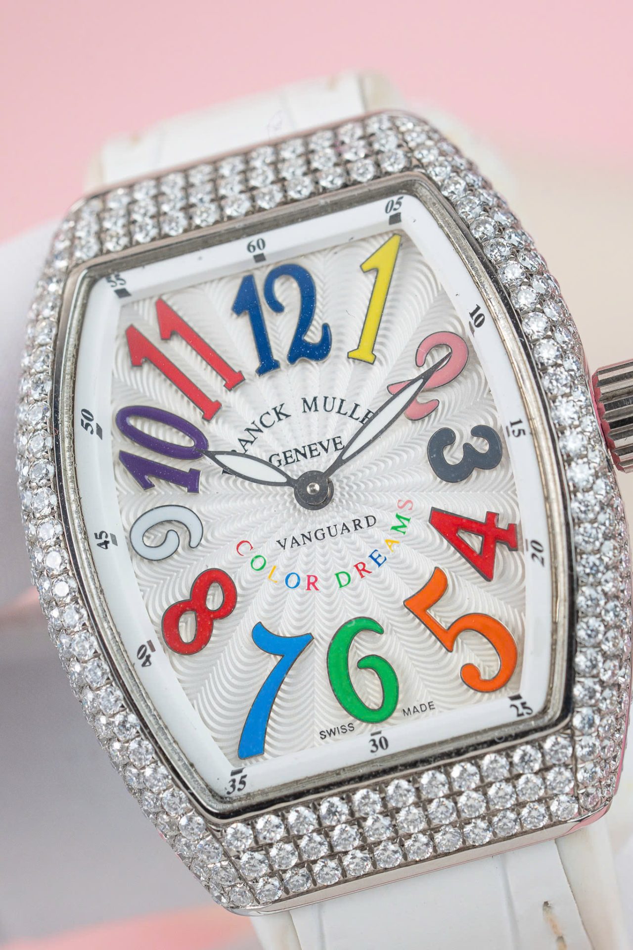 Franck Muller V32 Copies Watches White Dial Custom Diamonds Moissanite Hong Kong 36mm