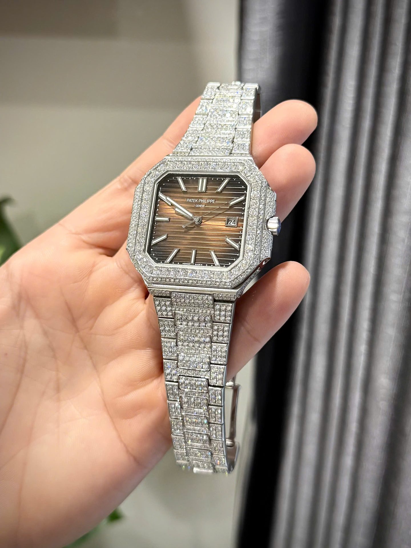 Patek Philippe Cubitus 5821 Dial Brown Custom Full Diamonds Moissanite Hong Kong 45mm