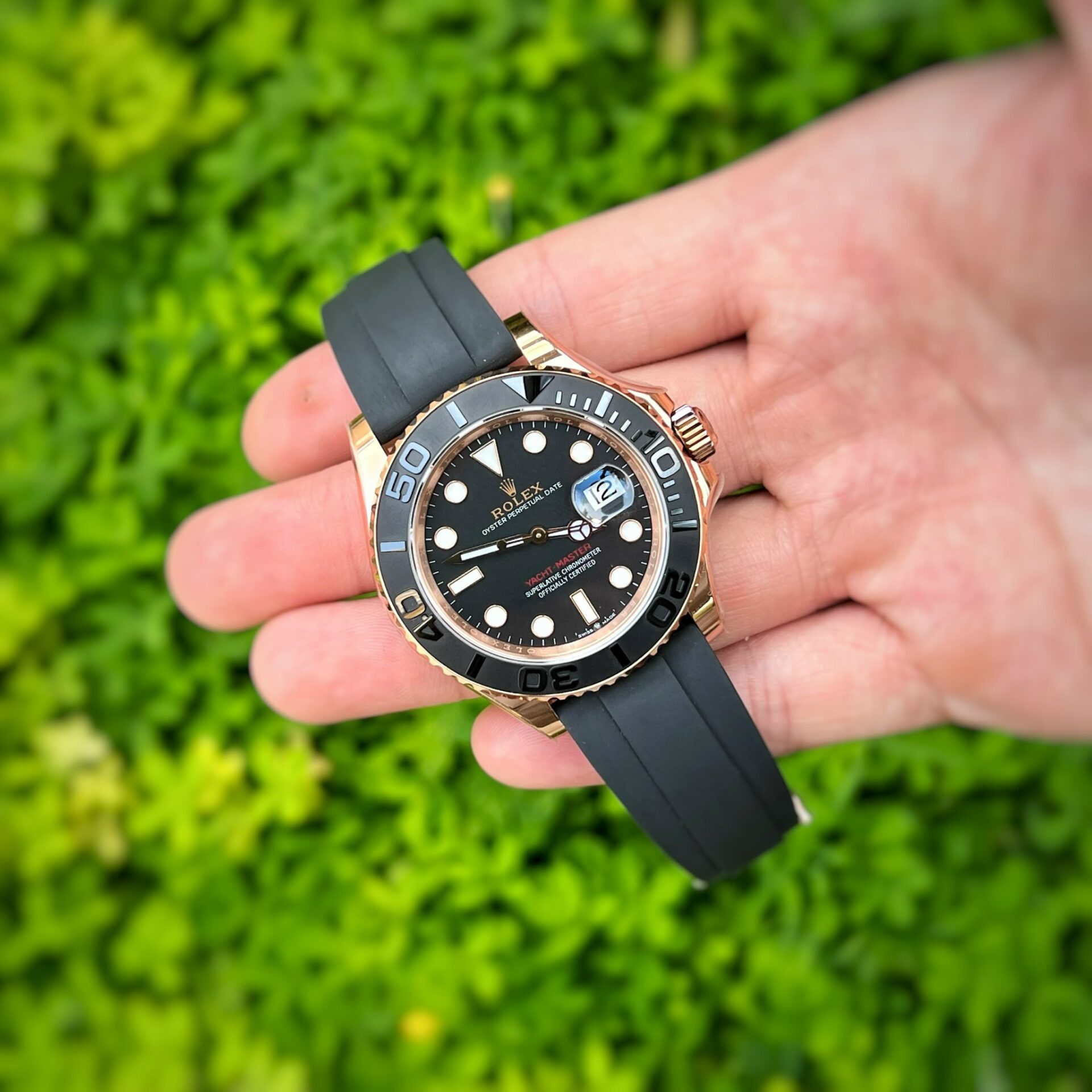 Rolex Replica 1:1 Watch Yacht-Master Rose Gold Plated Rubber Strap 40mm