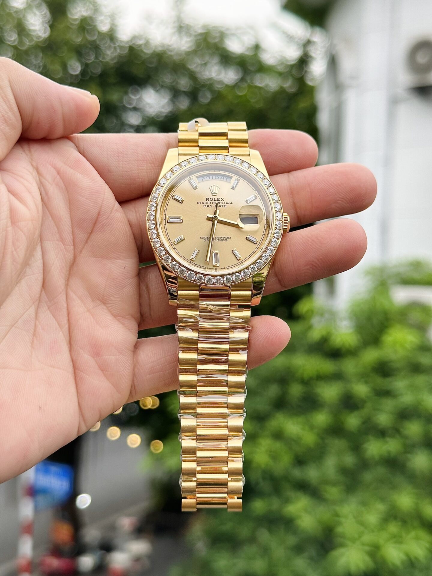 Rolex Replica 11 Watch Day-Date Gold Wrapped Moissanite Diamonds GM Factory 40mm