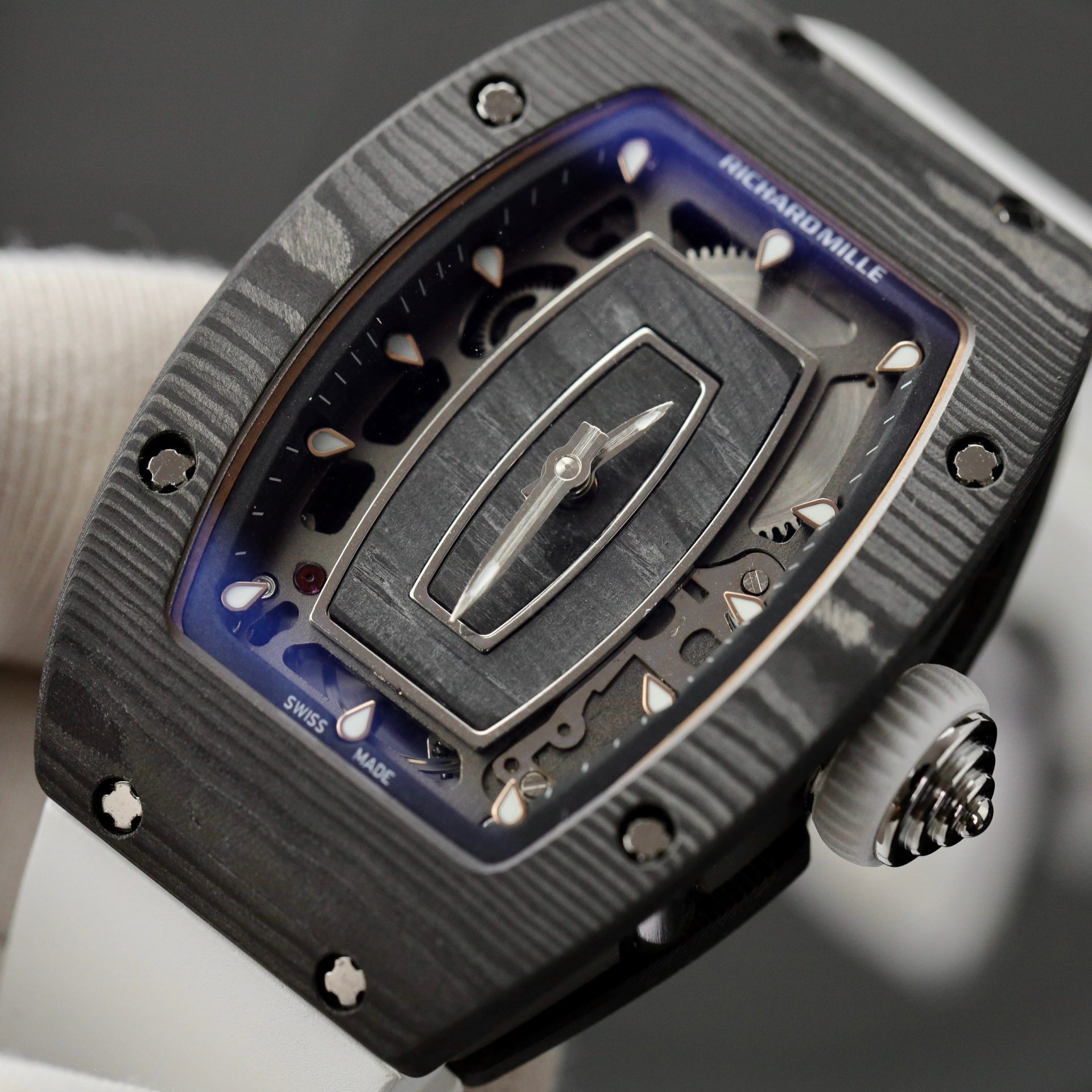 Richard Mille Replica 1:1 Watch RM07 Carbon White Rubber Strap Best Quality 36mm