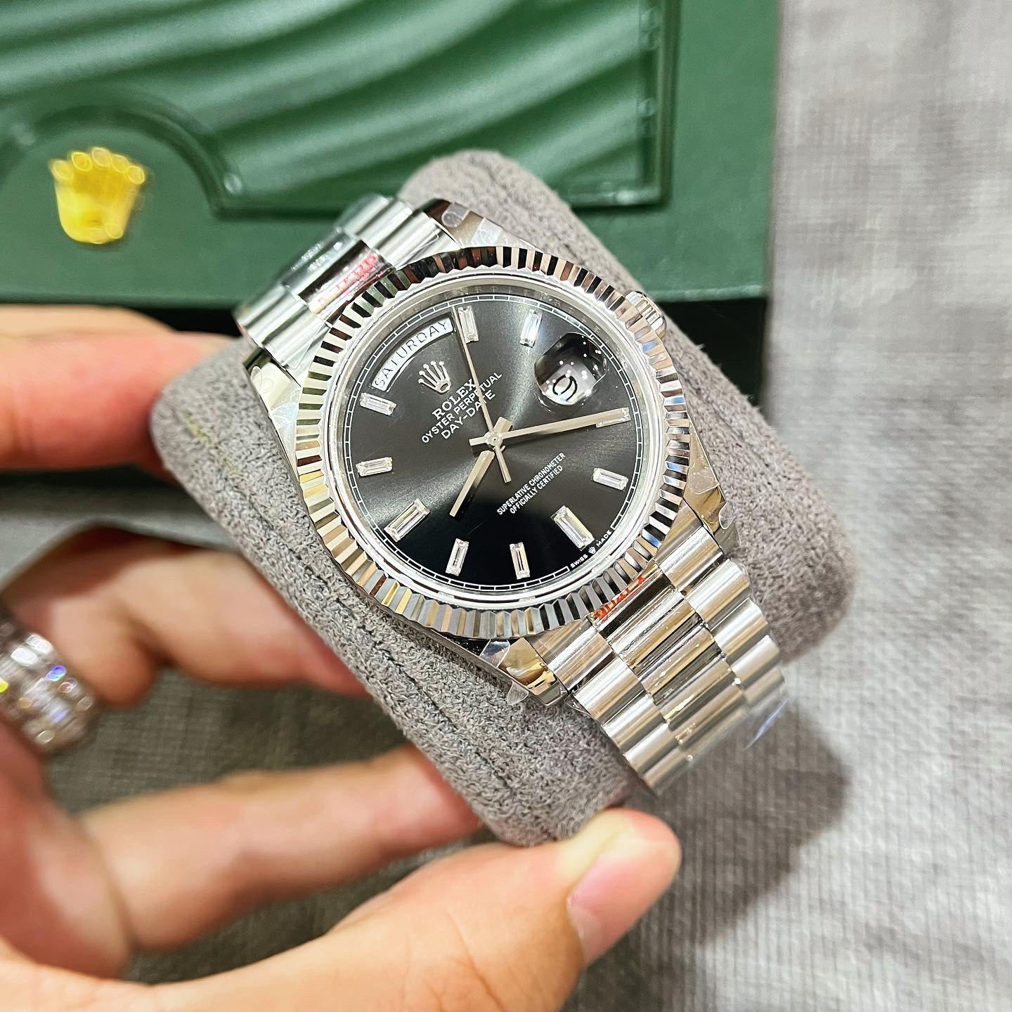 Rolex Replica 1:1 Watch Day-Date 228236 Black Dial With Stone Number GM Factory 40mm