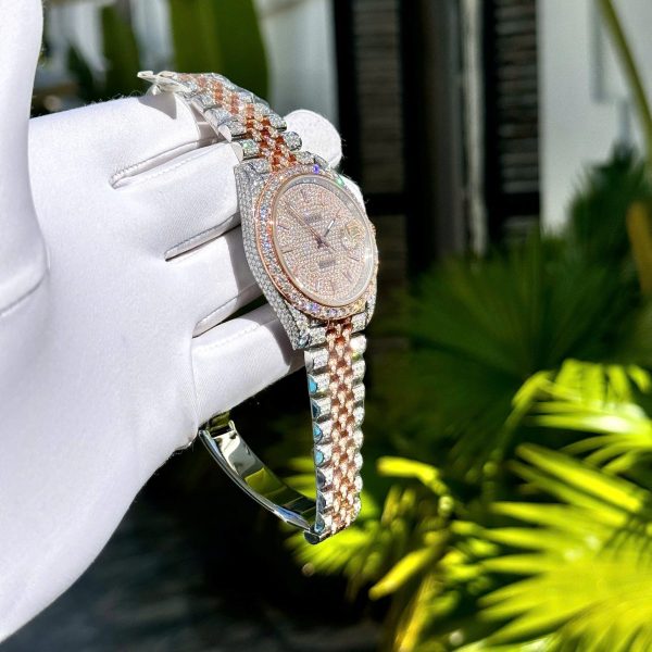 Rolex DateJust Replica Watch Custom Gold Wrapped + Moissanite Diamonds Hong Kong 41mm